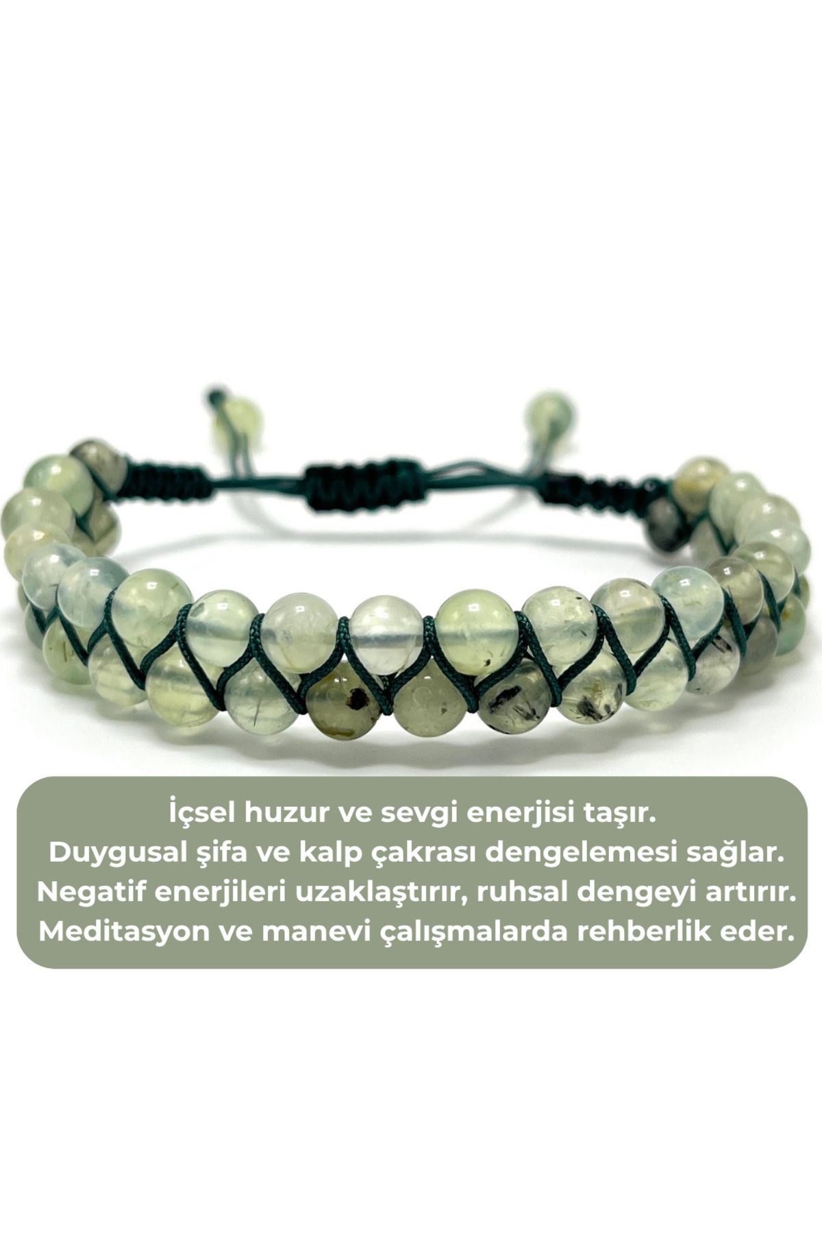 YILDIZ DOĞAL TAŞ SERTİFİKALI Prehnit Çift Sıra Doğal Taş Makrome Bileklik Ayarlanabilir Ölçü