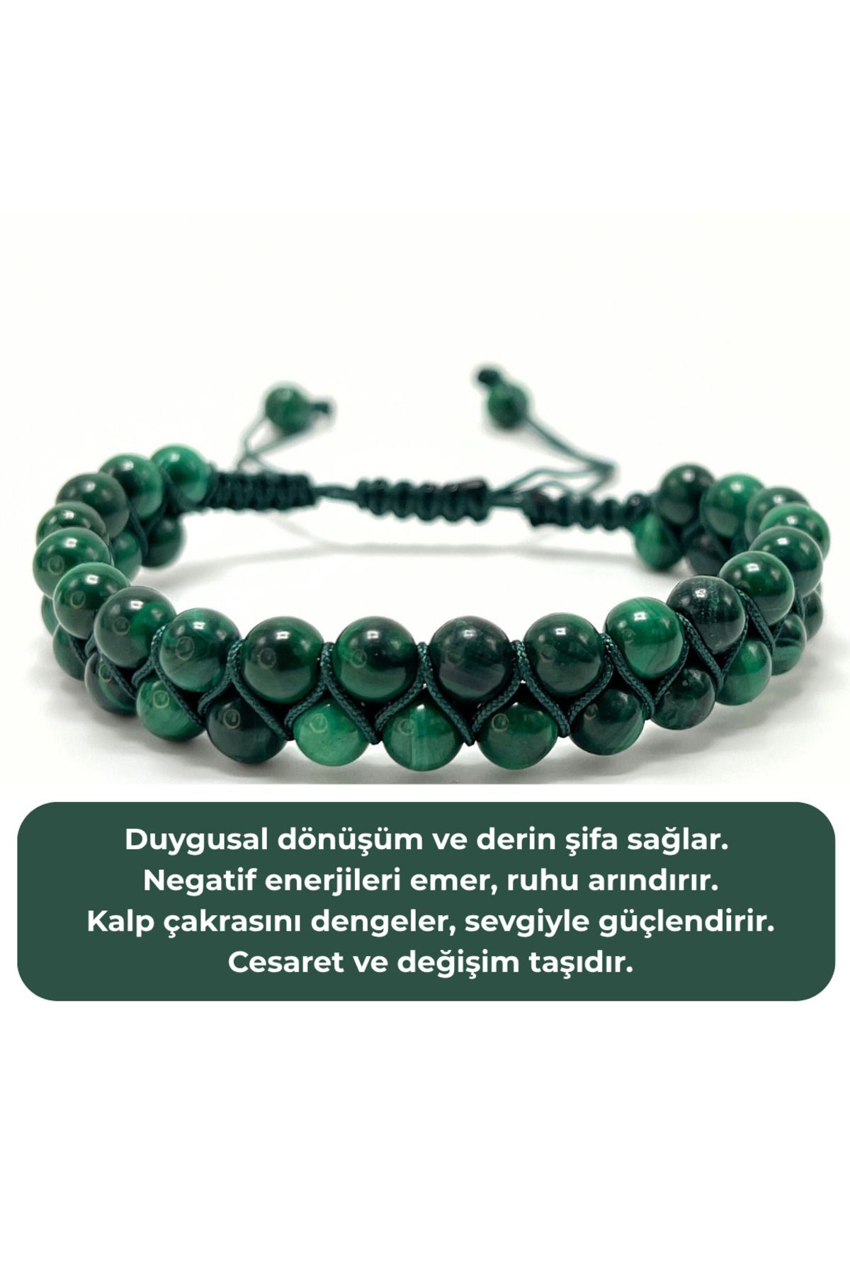 YILDIZ DOĞAL TAŞ SERTİFİKALI Malakit Çift Sıra Doğal Taş Makrome Bileklik Ayarlanabilir Ölçü
