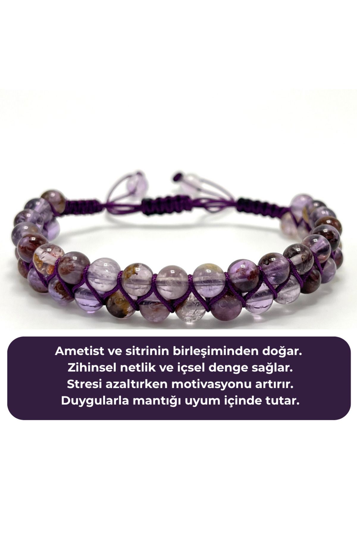 YILDIZ DOĞAL TAŞ SERTİFİKALI Ametrin Çift Sıra Doğal Taş Makrome Bileklik Ayarlanabilir Ölçü