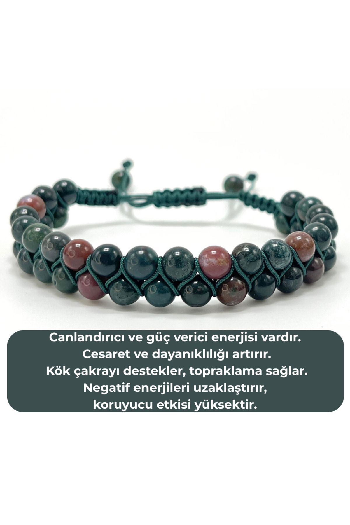 YILDIZ DOĞAL TAŞ SERTİFİKALI Kan Taşı Çift Sıra Doğal Taş Makrome Bileklik Ayarlanabilir Ölçü