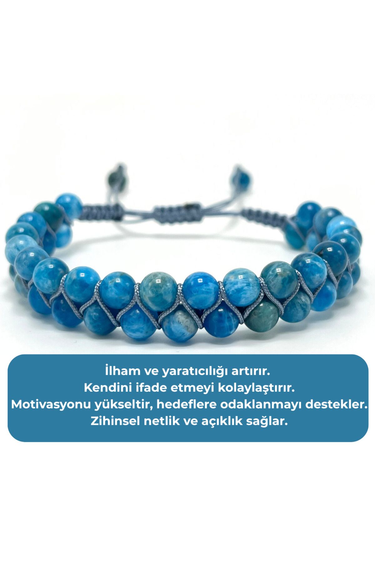YILDIZ DOĞAL TAŞ SERTİFİKALI Apatit Çift Sıra Doğal Taş Makrome Bileklik Ayarlanabilir Ölçü