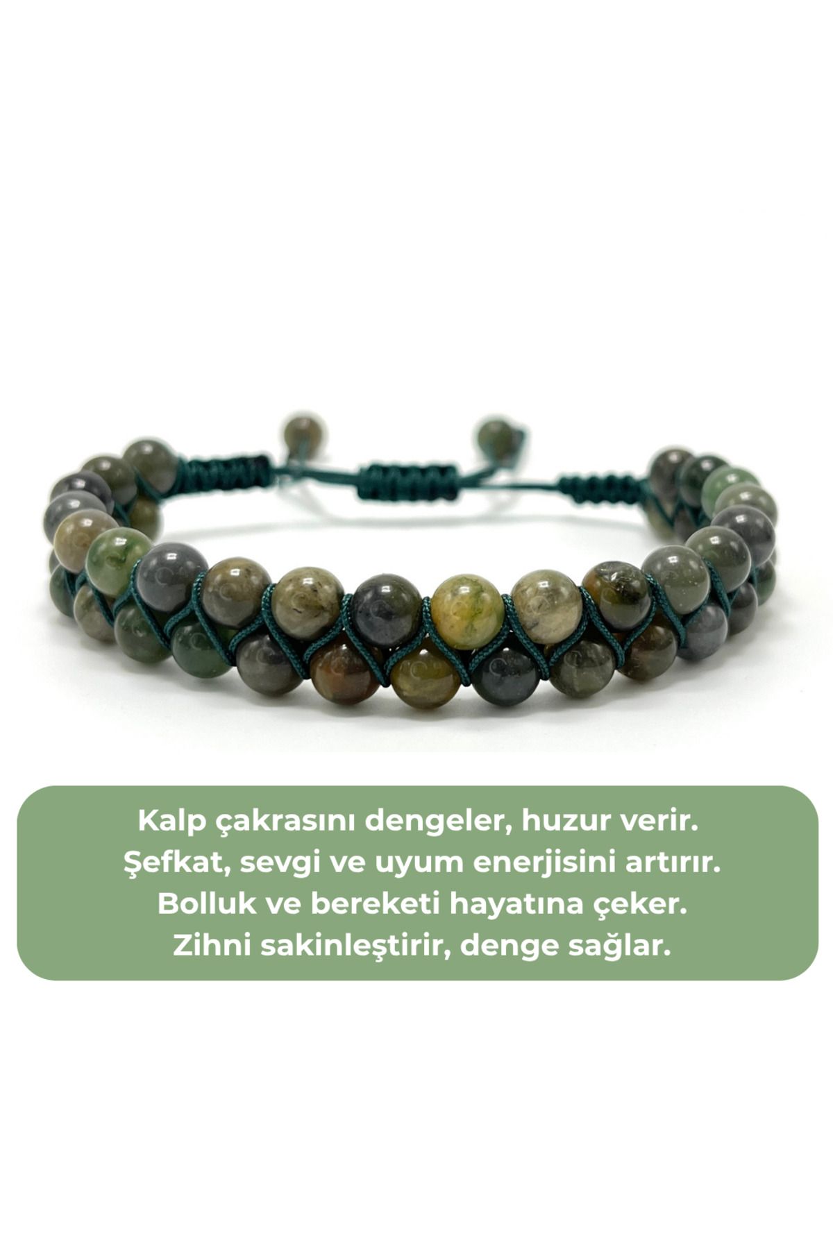 YILDIZ DOĞAL TAŞ SERTİFİKALI Afrika Yeşim Çift Sıra Doğal Taş Makrome Bileklik Ayarlanabilir Ölçü