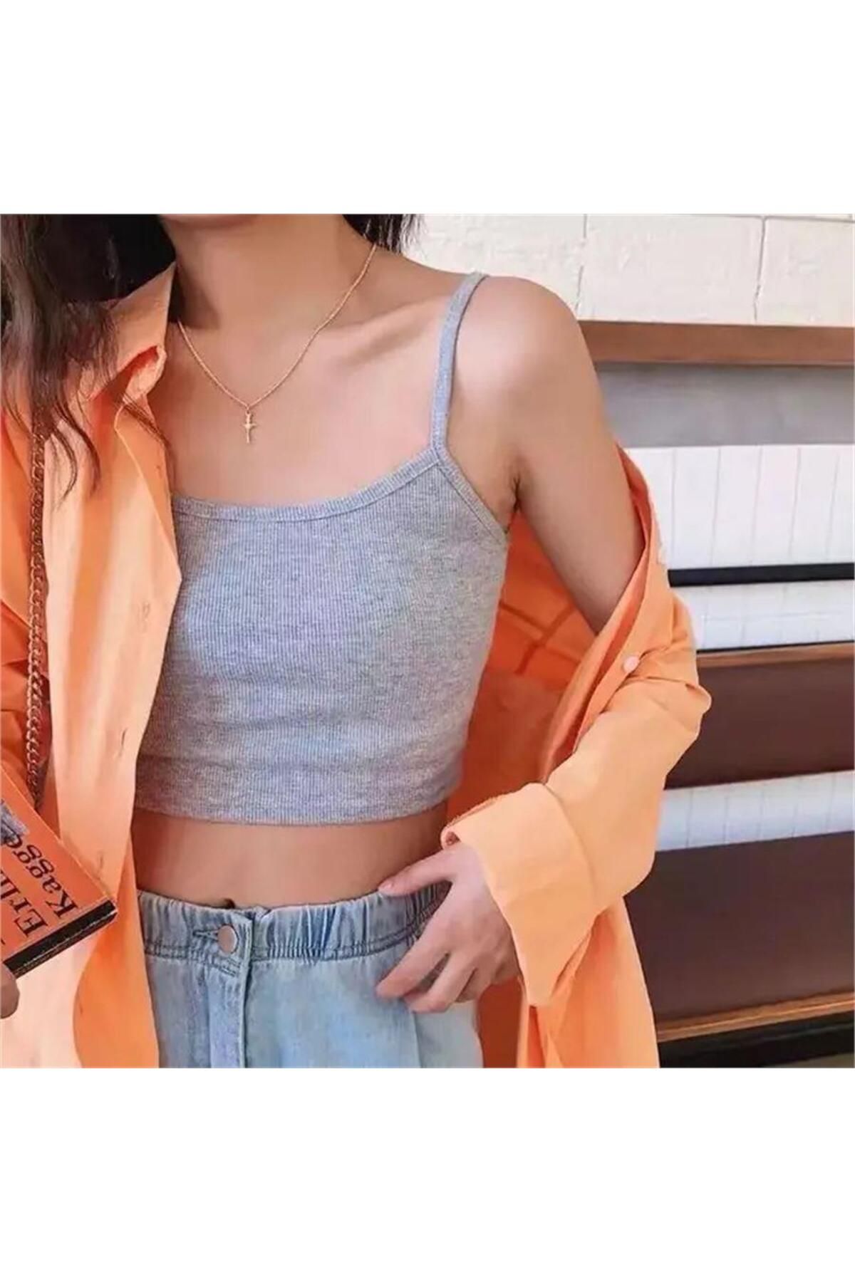 BALİNA Gri Melanj Askılı Crop -ALH