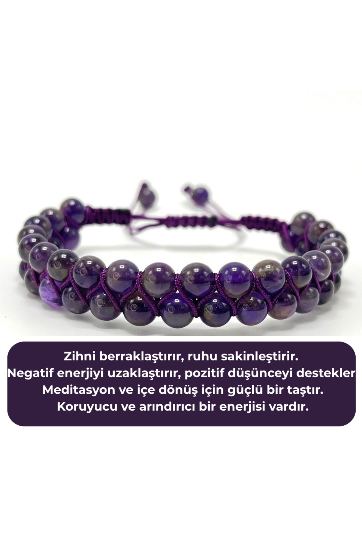 YILDIZ DOĞAL TAŞ SERTİFİKALI Ametist Çift Sıra Doğal Taş Makrome Bileklik Ayarlanabilir Ölçü
