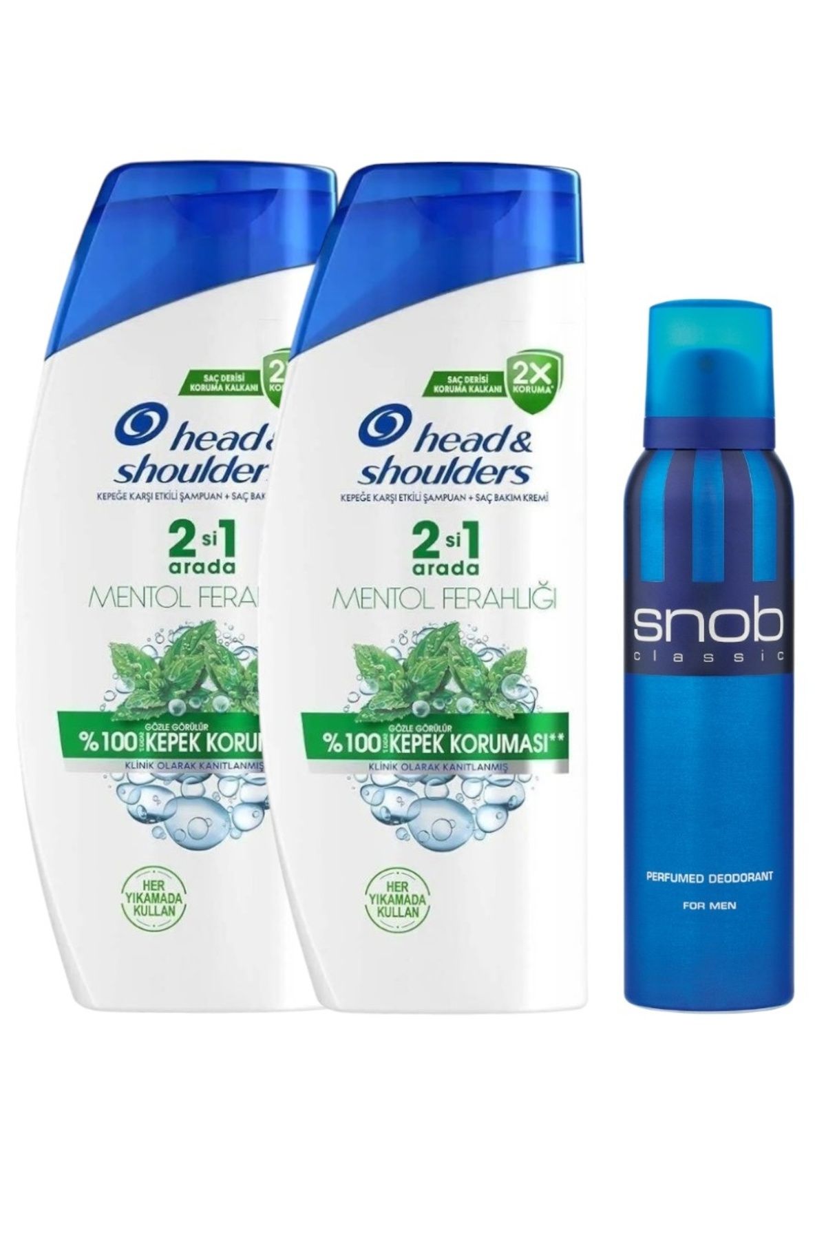 head and shoulders Şampuan Mentol Ferahlığı 2in1 625 ml 2 Adet + Snob Deodorant 150 ml