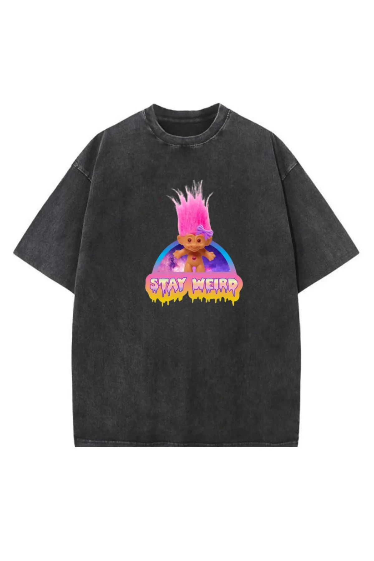 1blood Stay Weird Baskılı Yıkamalı Vintage Unisex Oversize T-Shirt