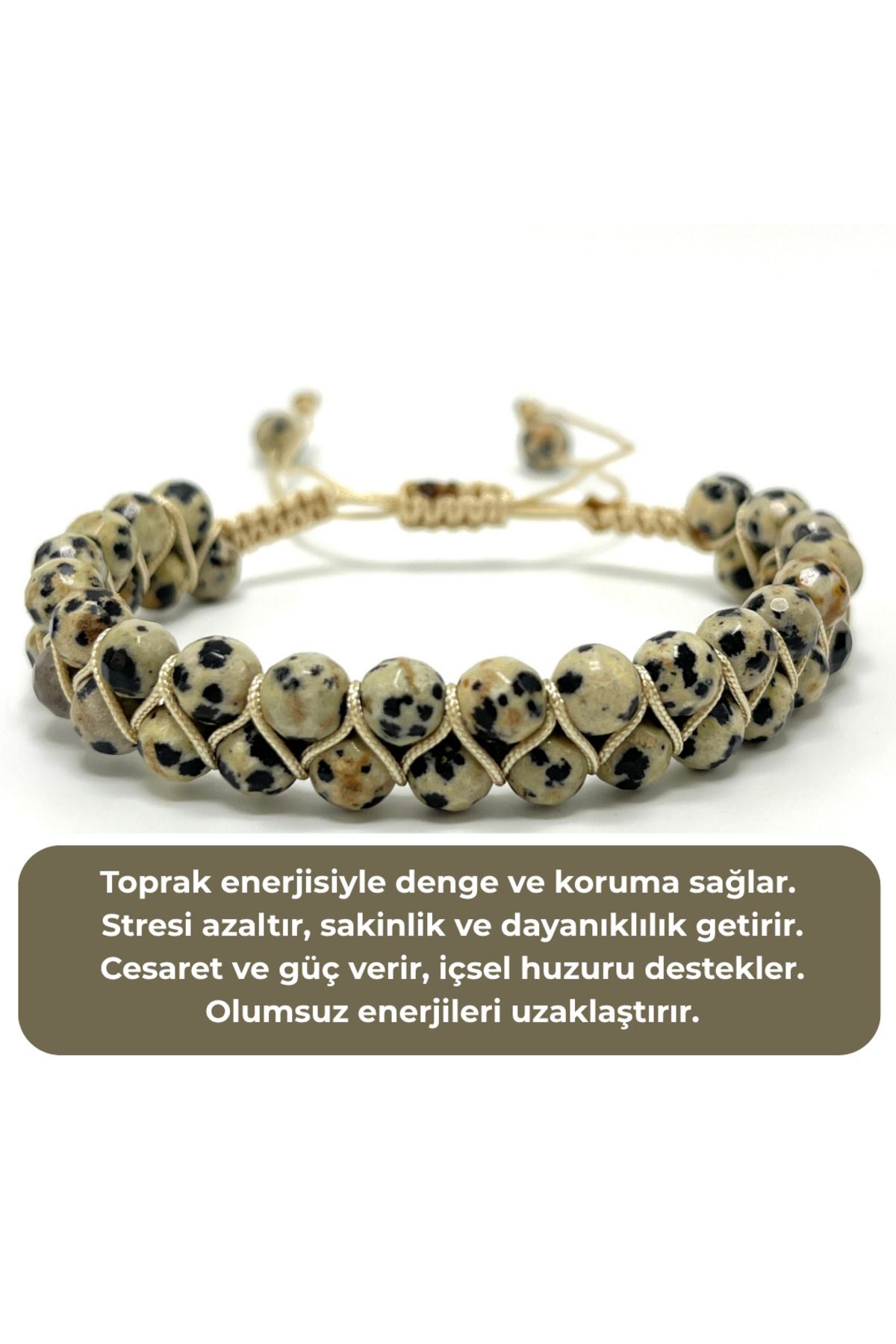 YILDIZ DOĞAL TAŞ SERTİFİKALI Dalmaçyalı Jasper Çift Sıra Doğal Taş Makrome Bileklik Ayarlanabilir Ölçü