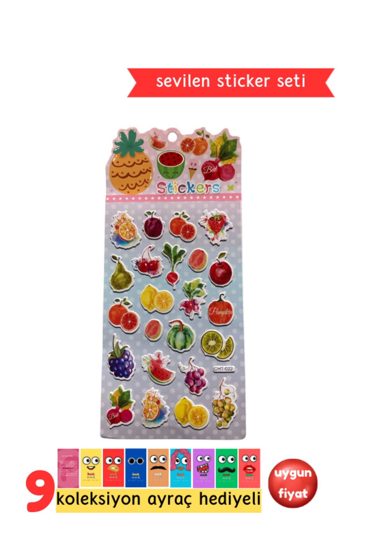 Pembe Pasaj Meyve Sebze Temalı Sticker - Çocuklar İçin Kabartmalı Sticker Etiket