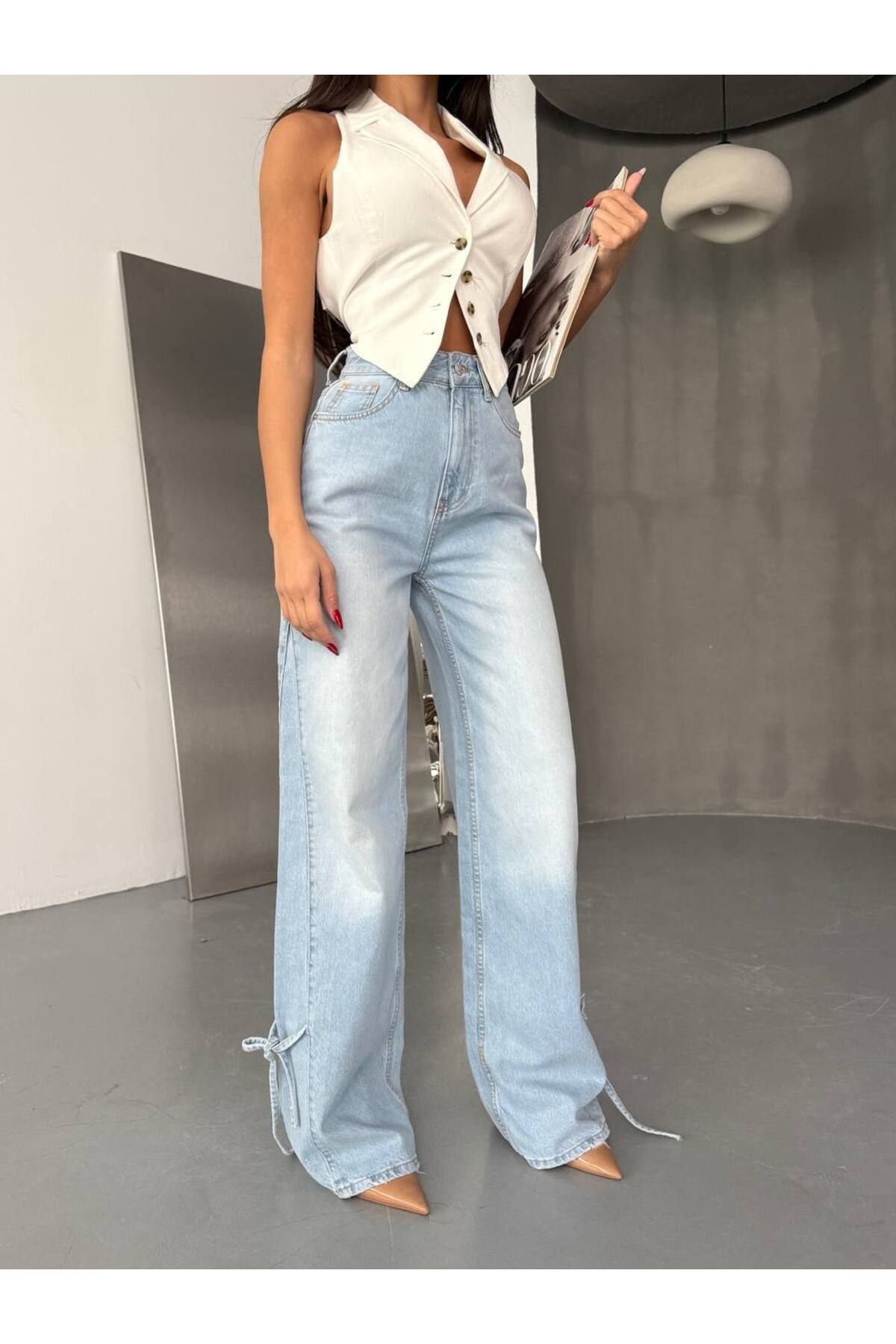 DENİKK TREND ÖZEL TASARIM BOL PAÇA RAHAT KALIP BAGGY PALAZZO DENİM JEAN PANTOLON