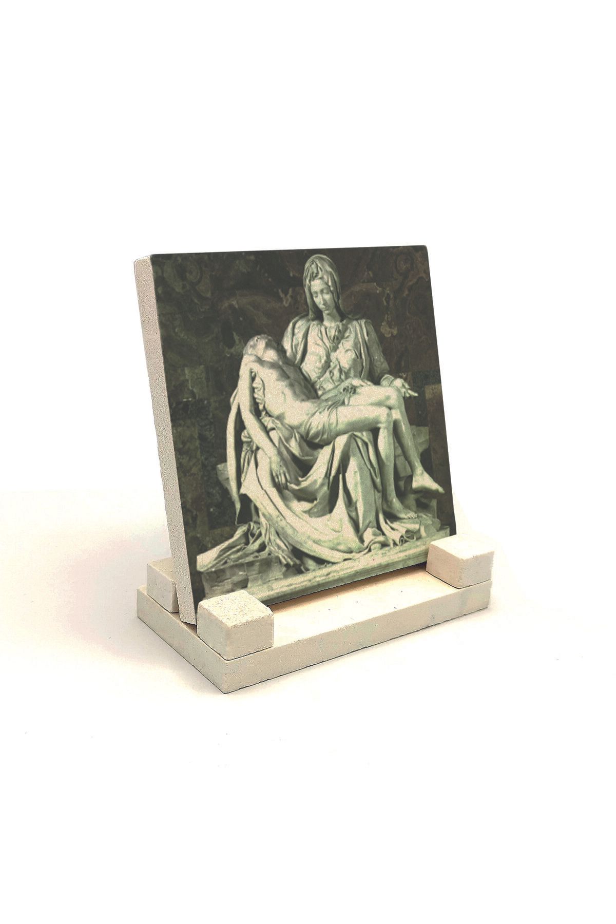 Souvenest Pietà Michelangelo, 1498 Baskılı Doğaltaş Masaüstlük 10x10 KRG-144