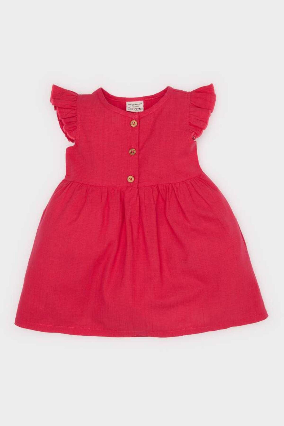 DeFacto Yeni Sezon Kız Bebek Basic Düz Kısa Kollu Flamlı Poplin Elbise
