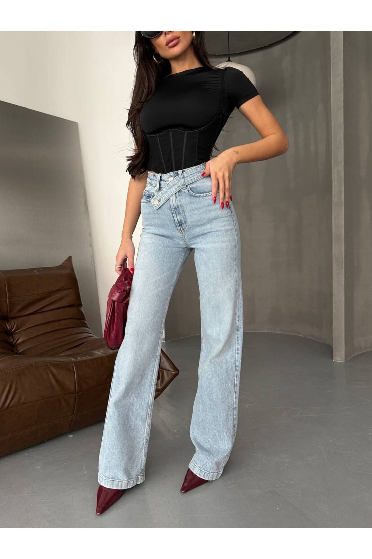 DENİKK TREND ÖZEL TASARIM BOL PAÇA RAHAT KALIP BAGGY PALAZZO DENİM JEAN PANTOLON