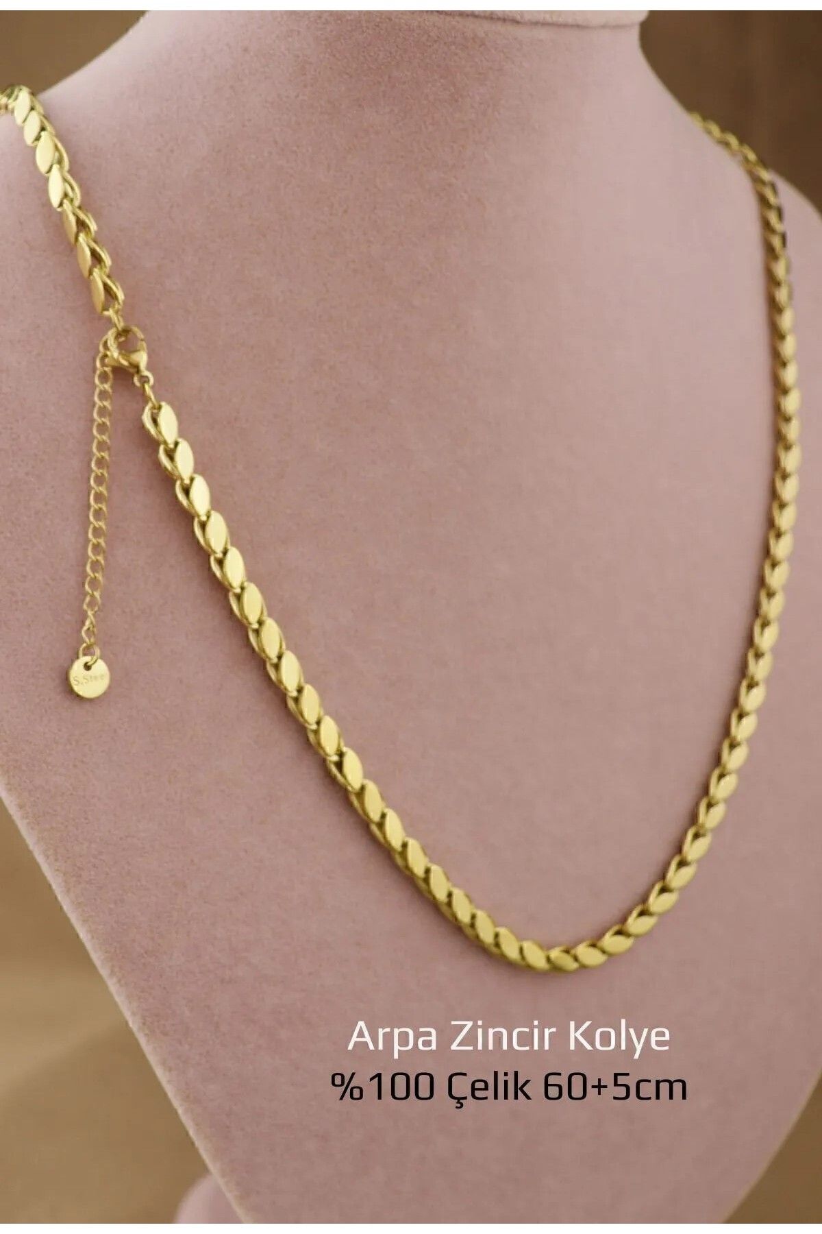 HEYjewelry Arpa Çelik Kolye - Çelik Kararmaz Arpa Zincir Altın Kaplama kolye