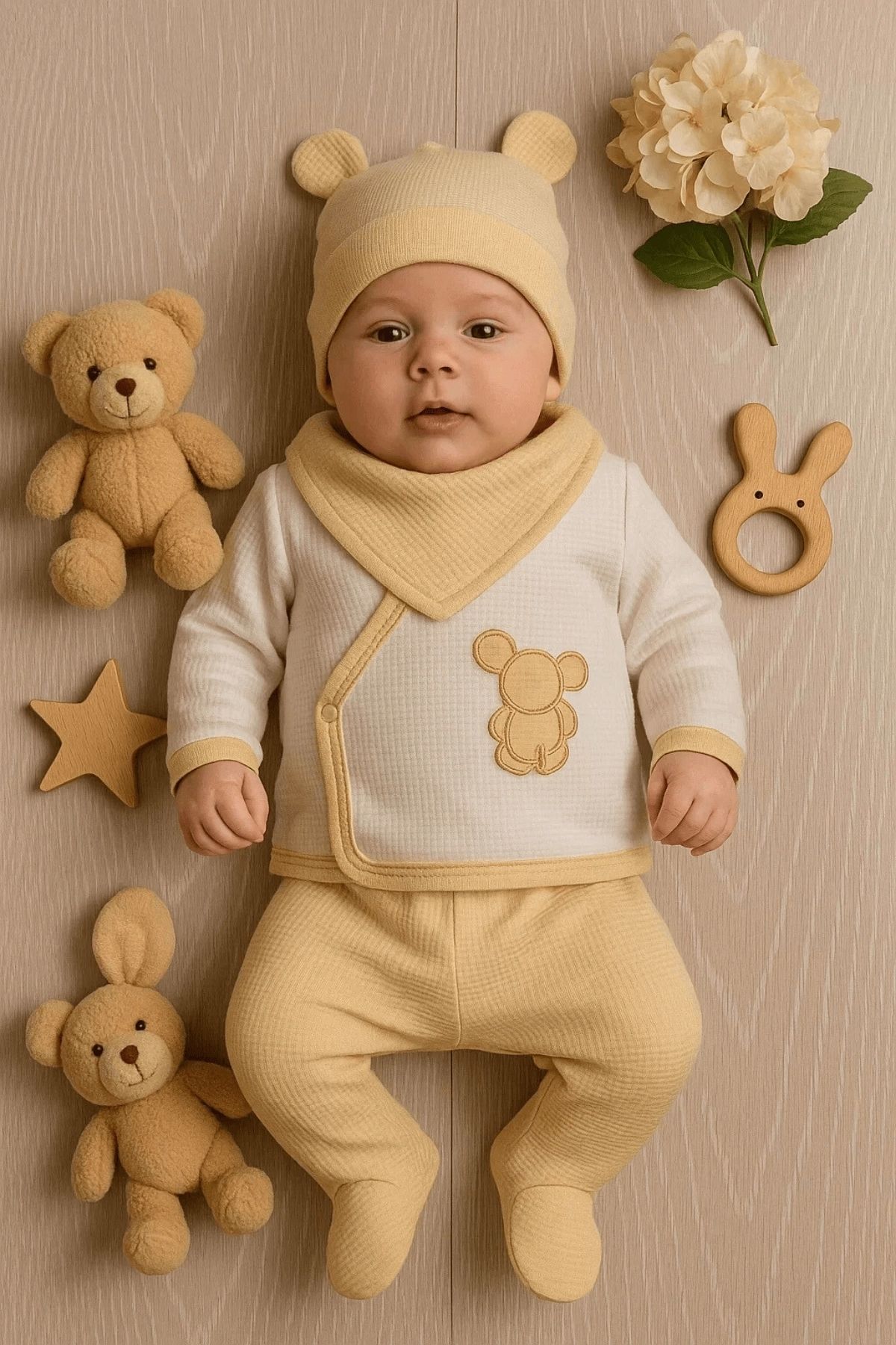 Babydonat Waffle Tavşanlı 5 Parça %100 Pamuk Erkek Bebek Hastane Çıkışı