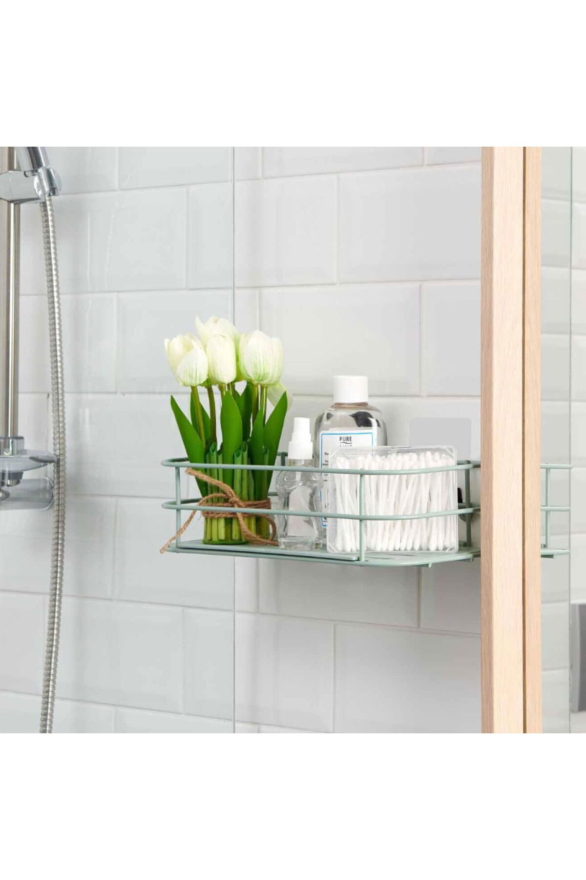 MATMEL Kancalı Banyo Duş Rafı - Mint