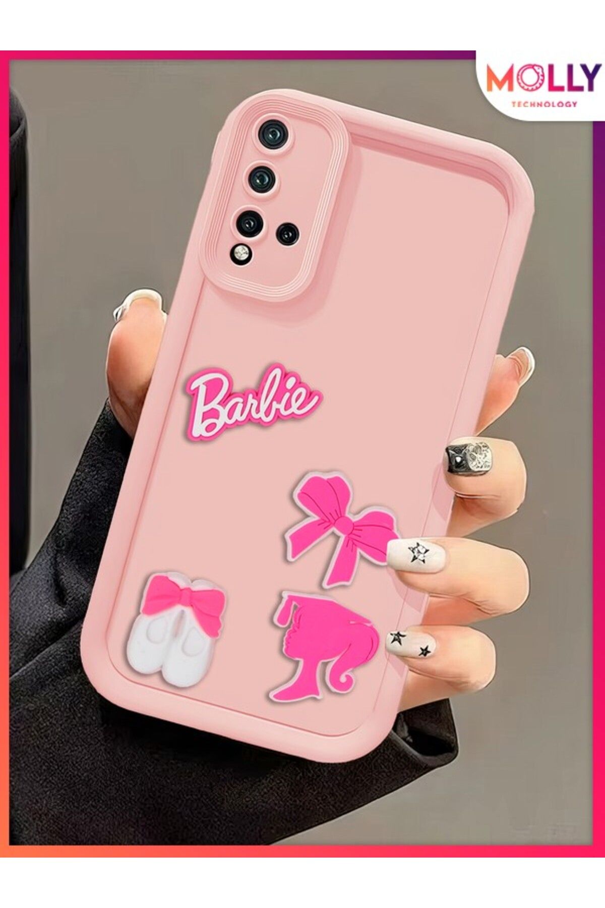 Molly Xiaomi Redmi 9T İçin Kum Pembesi Kenarları Kalın 3d Kabartmalı Cute Girl Silikon Kılıf