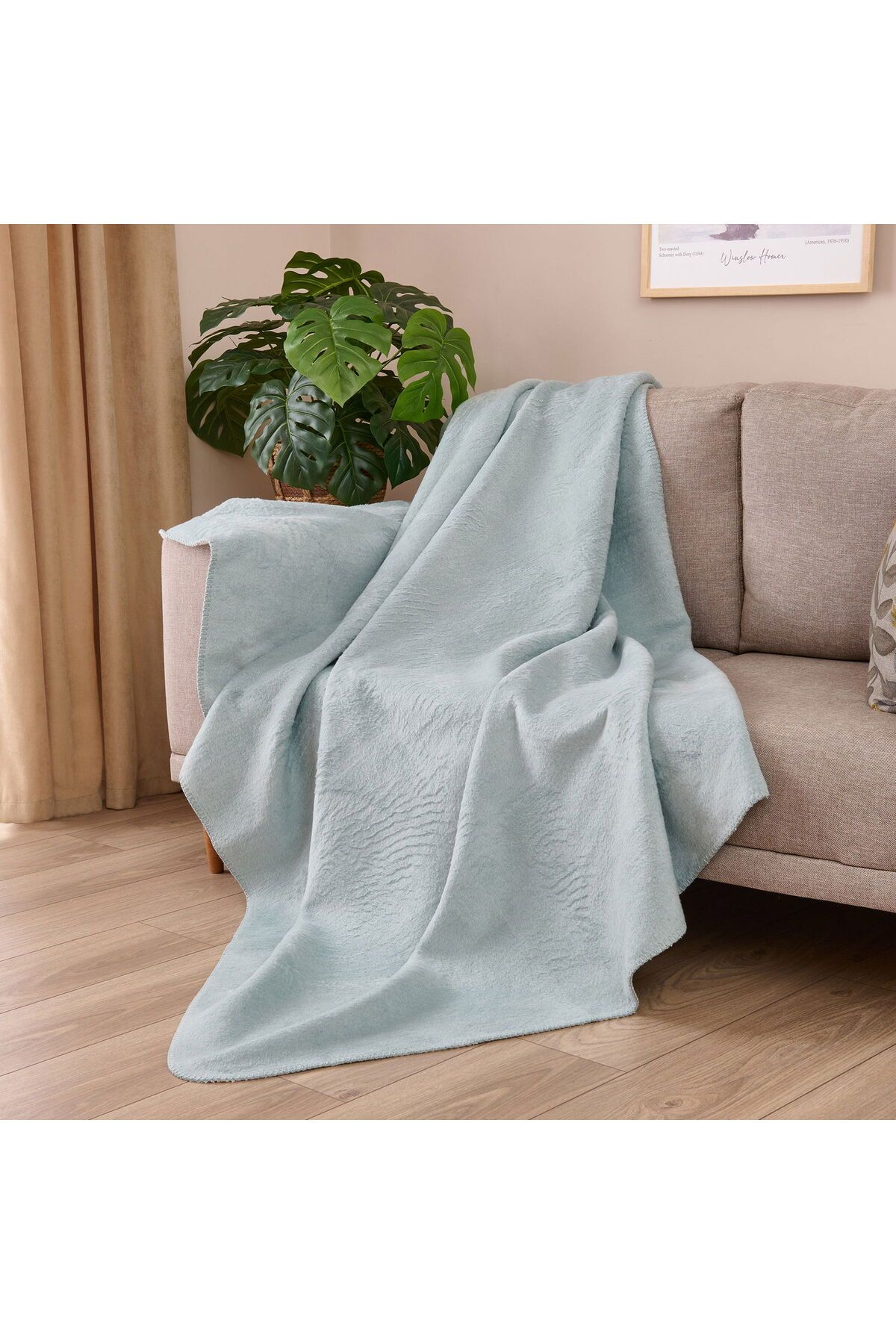 MATMEL Çift Taraflı Pamuklu Tv Battaniyesi - Mint / Beyaz - 130x170 cm