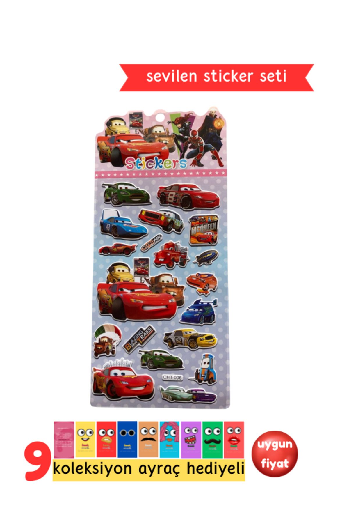 Pembe Pasaj Arabalar Sticker - McQueen Sticker - Erkek Çocuklar İçin Kabartmalı Sticker Etiket