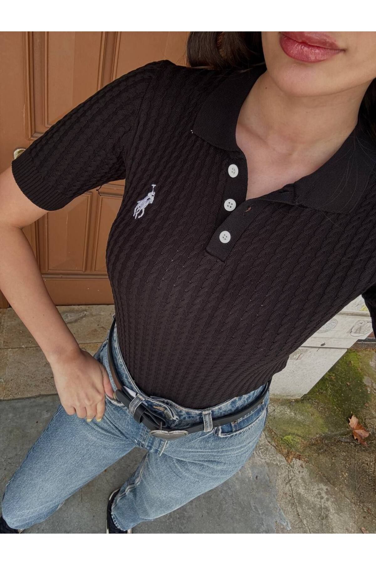 Abalı Yeni sezon triko PO LO , bluz pamuklu, souğuk yumuşak ip, Azize model.