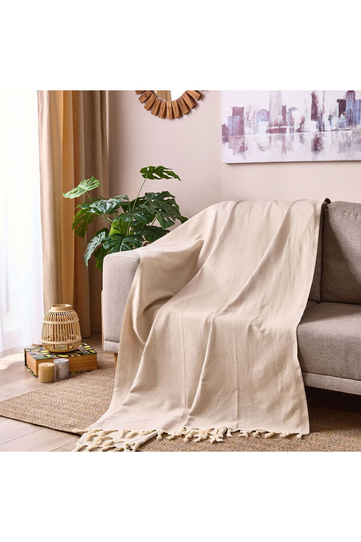 MATMEL Home Trendy Koltuk Şalı - Bej - 170x230 cm