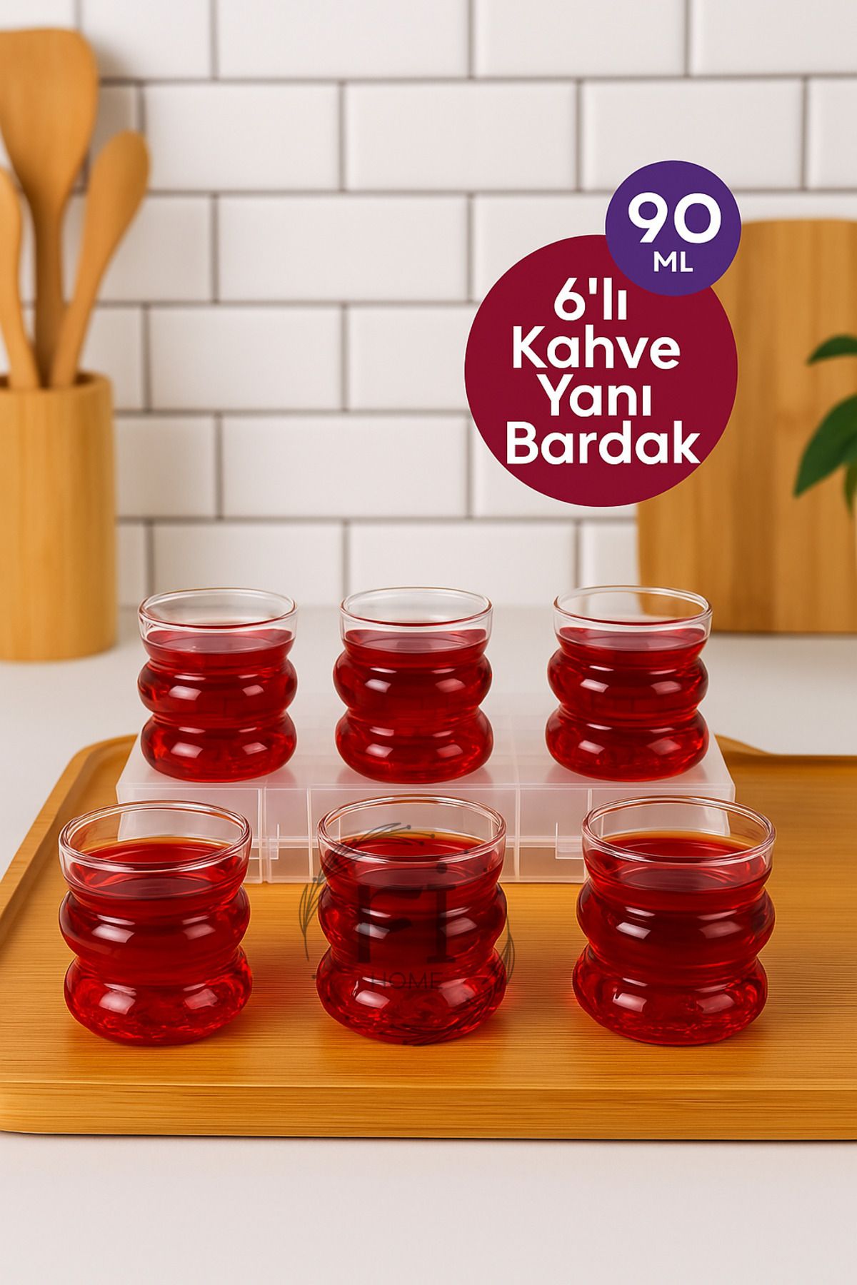 tafce Kahve Yanı Bardak 6'lı | Asimetrik Şerit Stil Bardak Pinterest Model Mini Boy