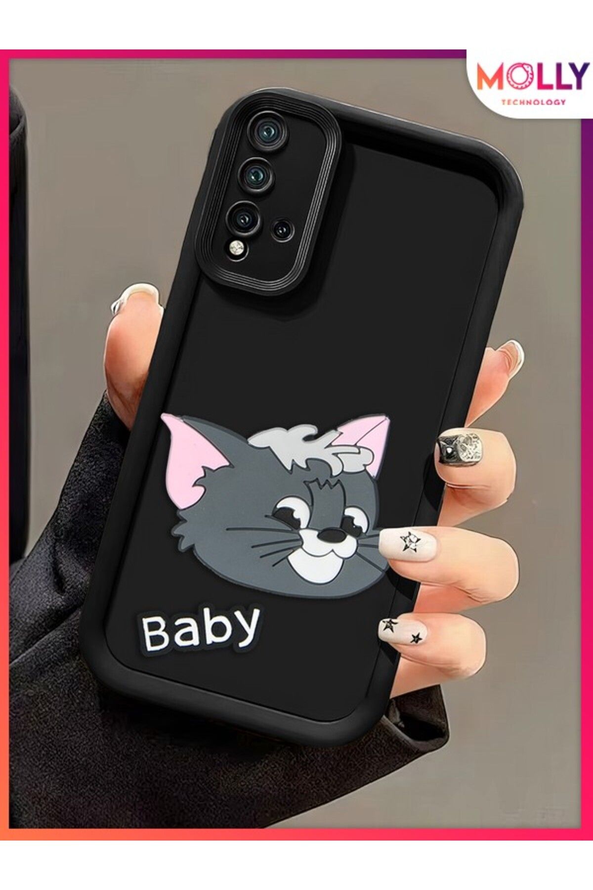 Molly Xiaomi Redmi 9T İçin Siyah Kenarları Kalın 3d Kabartmalı Baby Tom Silikon Kılıf