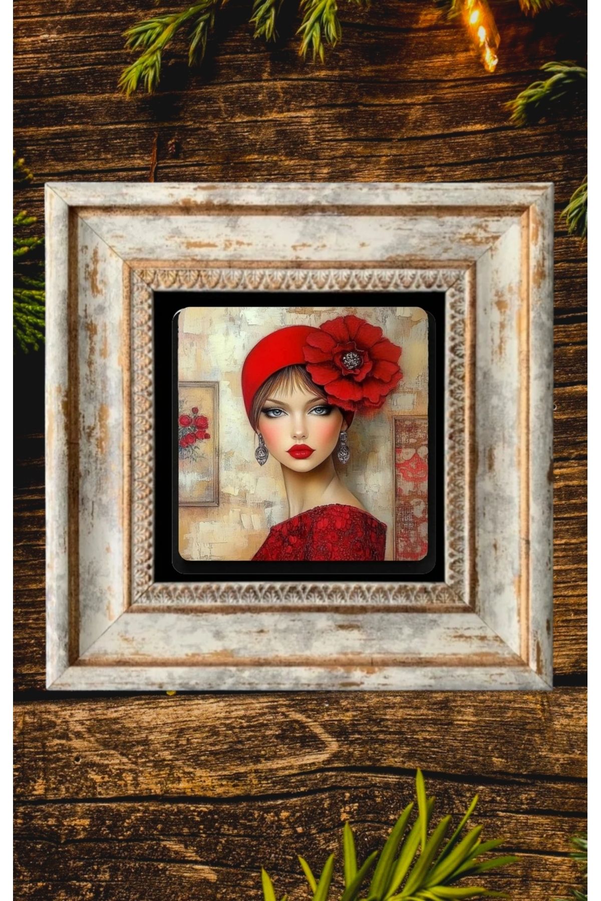 STONEVİVEART Çerçeveli Tablo Taş Duvar Dekoru 30x30 Cm Kadınlar Tablosu
