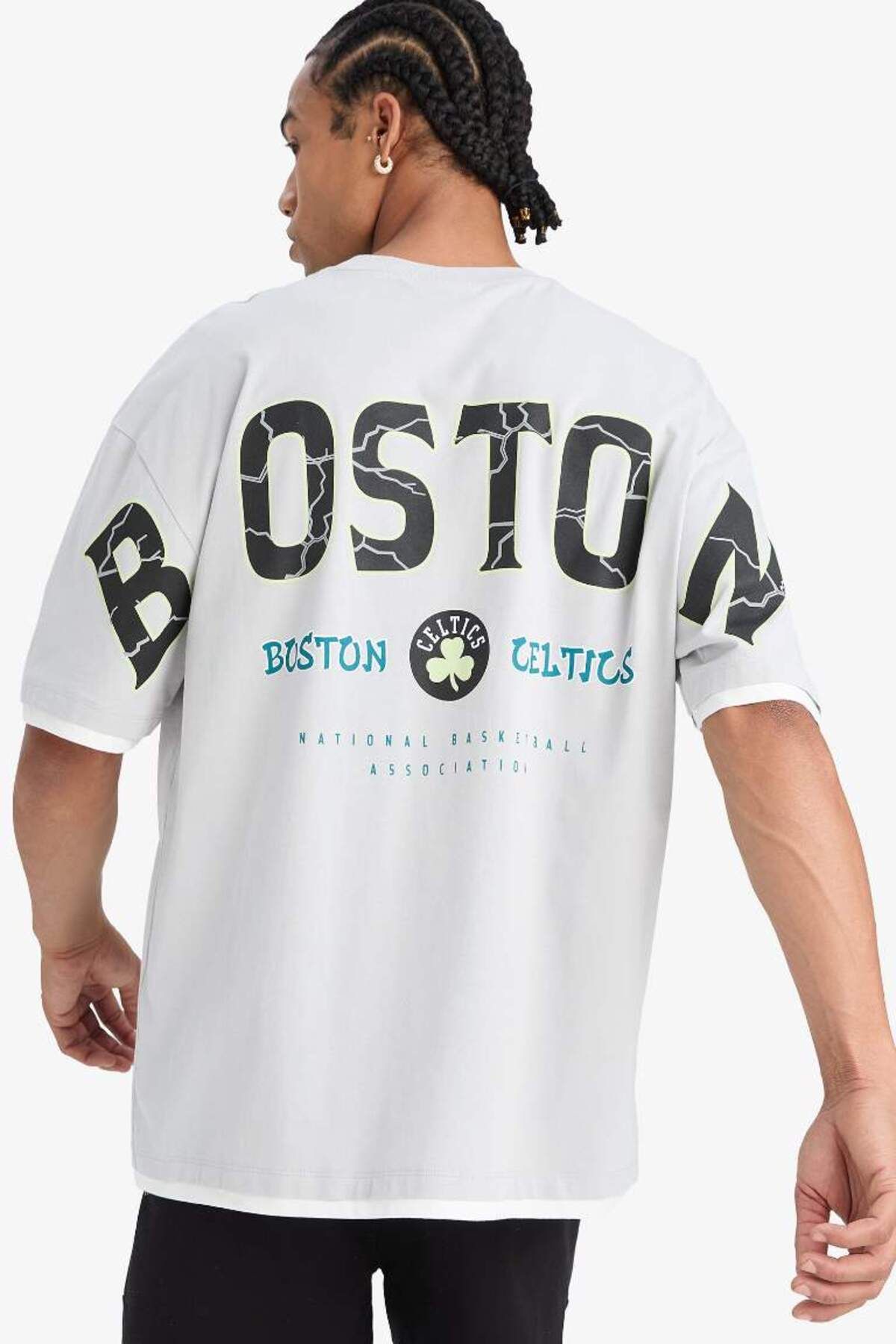 DeFacto Yeni Sezon DeFactoFit NBA Boston Celtics Oversize Geniş Kalıp Bisiklet Yaka Sırt