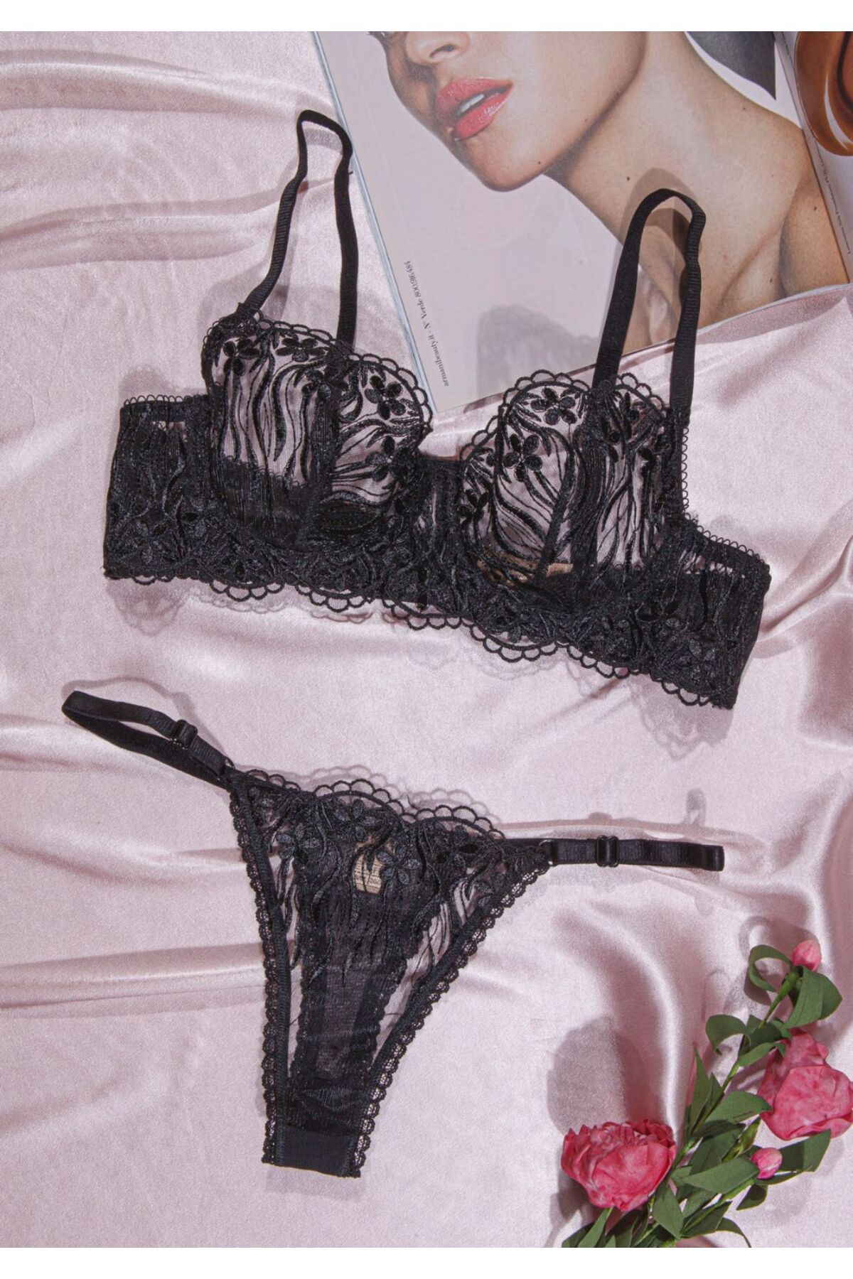 Velisse Siyah Dantelli Bralet Takımı