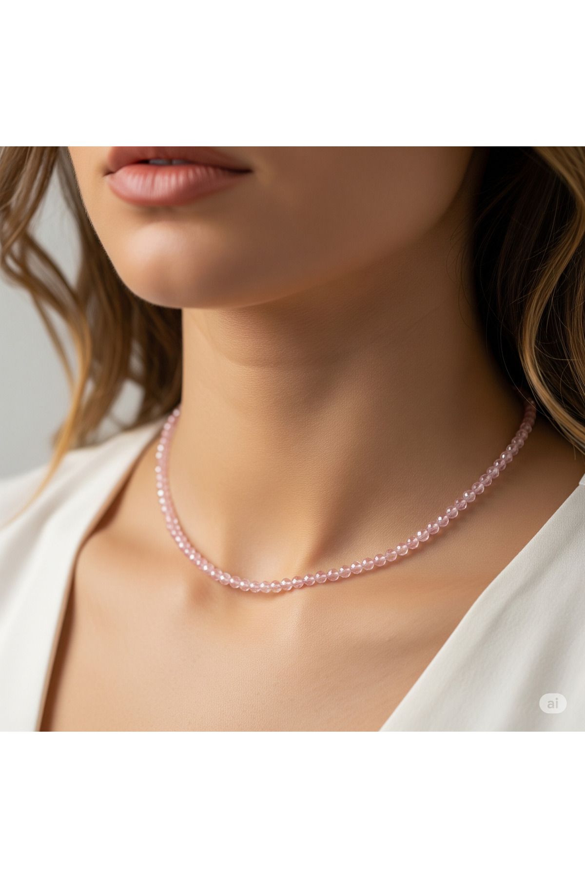 ttasdevri Pembe kuvars doğal taş kolye zarif ve minimalist