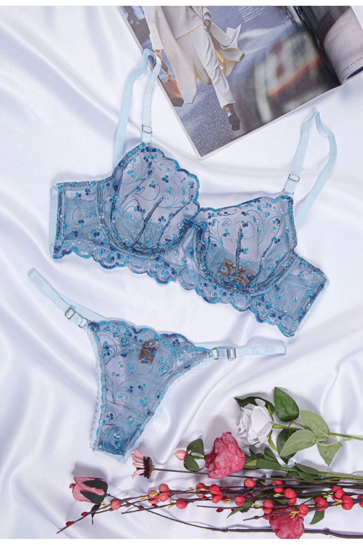 Velisse Mavi Dantelli Bralet Takımı