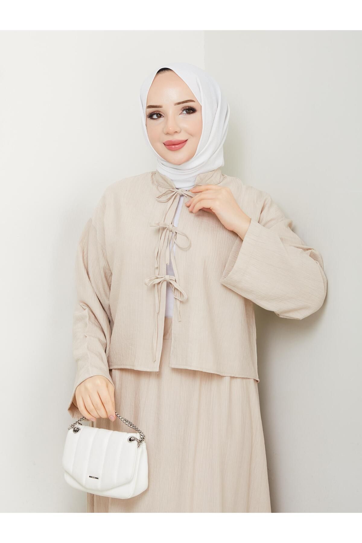 Moda Tendora Kadın Çilek Kumaş İkili Kimono Takım - Tesettür Rahat Şık Takım