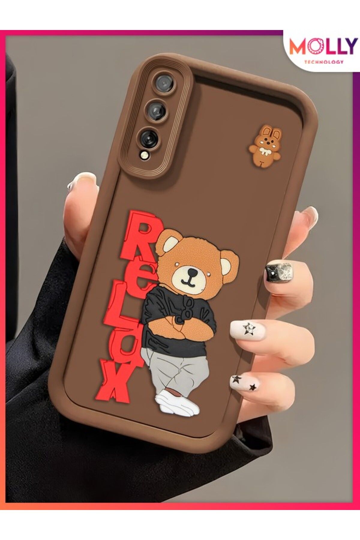 Molly Samsung Galaxy A30s İçin Fallow Brown Kenarları Kalın 3d Kabartmalı Teddy Bear Silikon Kılıf