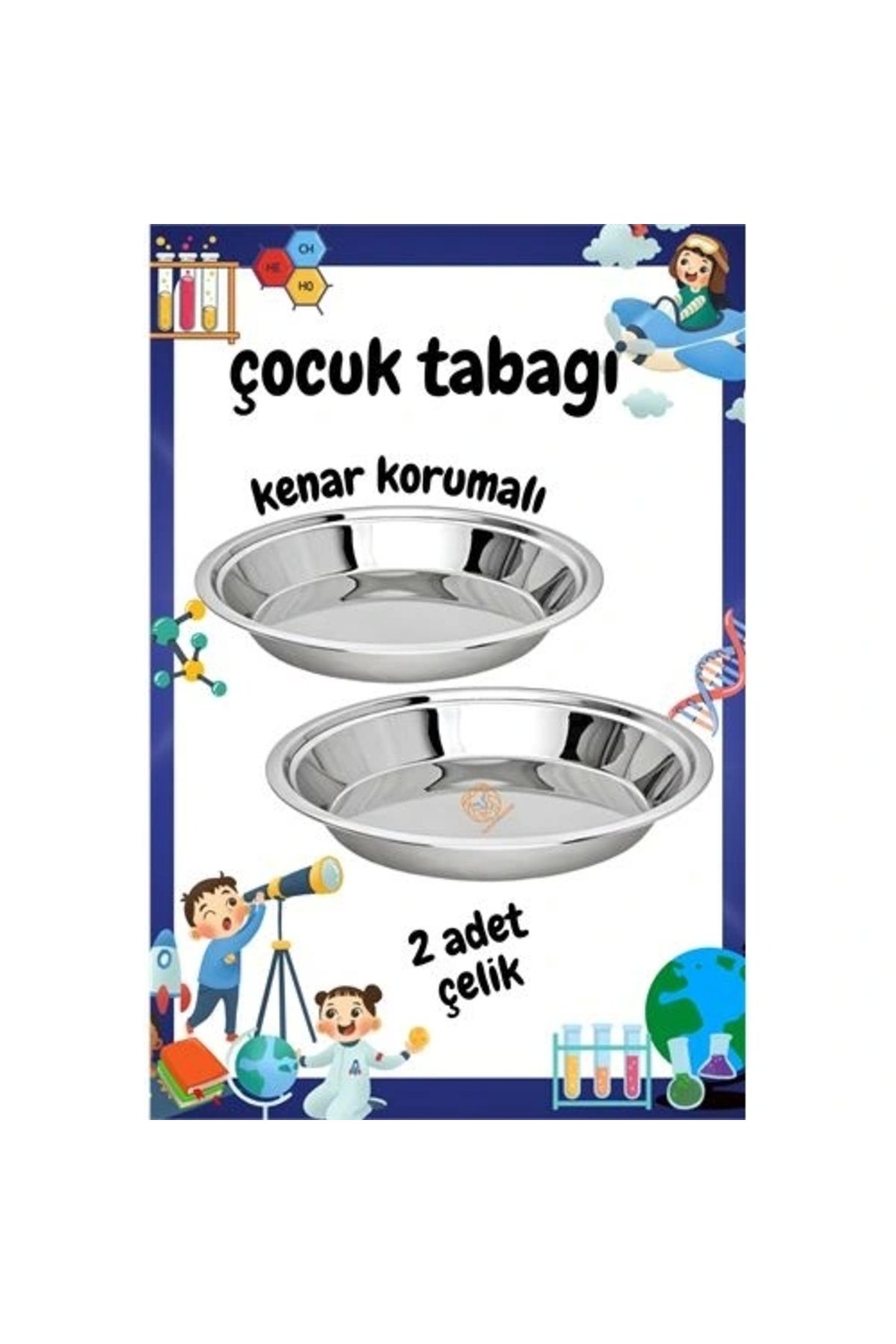 OurStyles Çocuk Tabağı Güvenli Kenarlı Çelik 2 Adet 21 cm