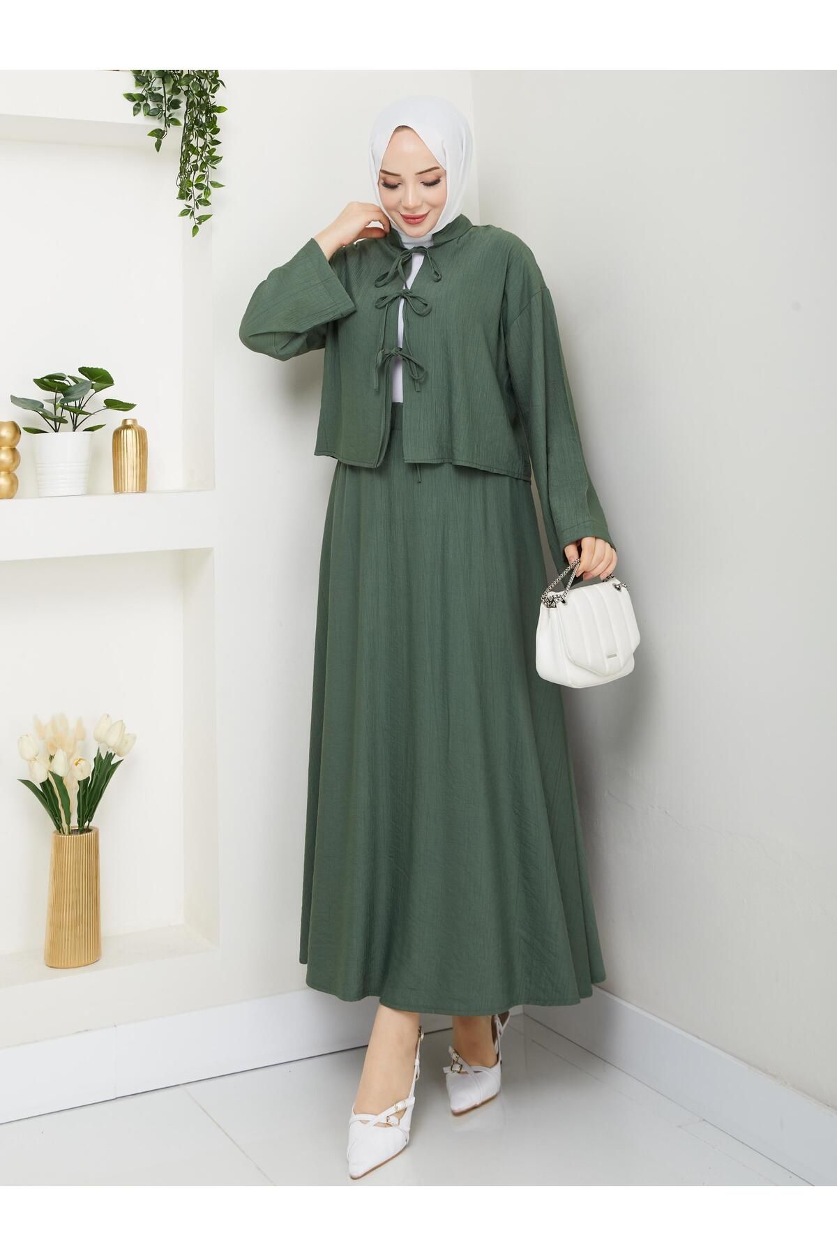 Moda Tendora Kadın Çilek Kumaş İkili Kimono Takım - Tesettür Rahat Şık Takım