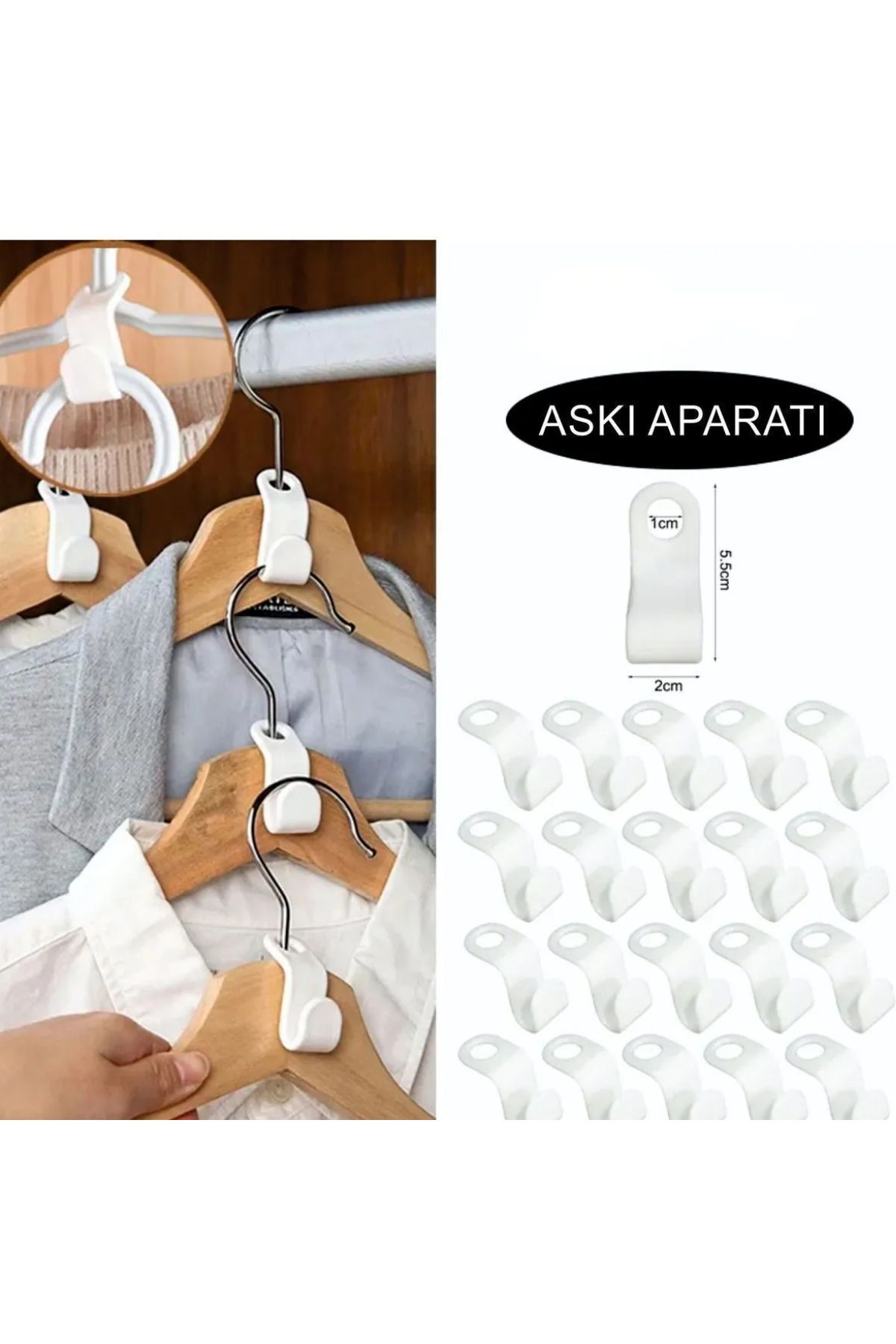 mucit home 20 Adet Dolap Içi Düzenleyici Giysi Askı Kancası Askı Çoklayıcı