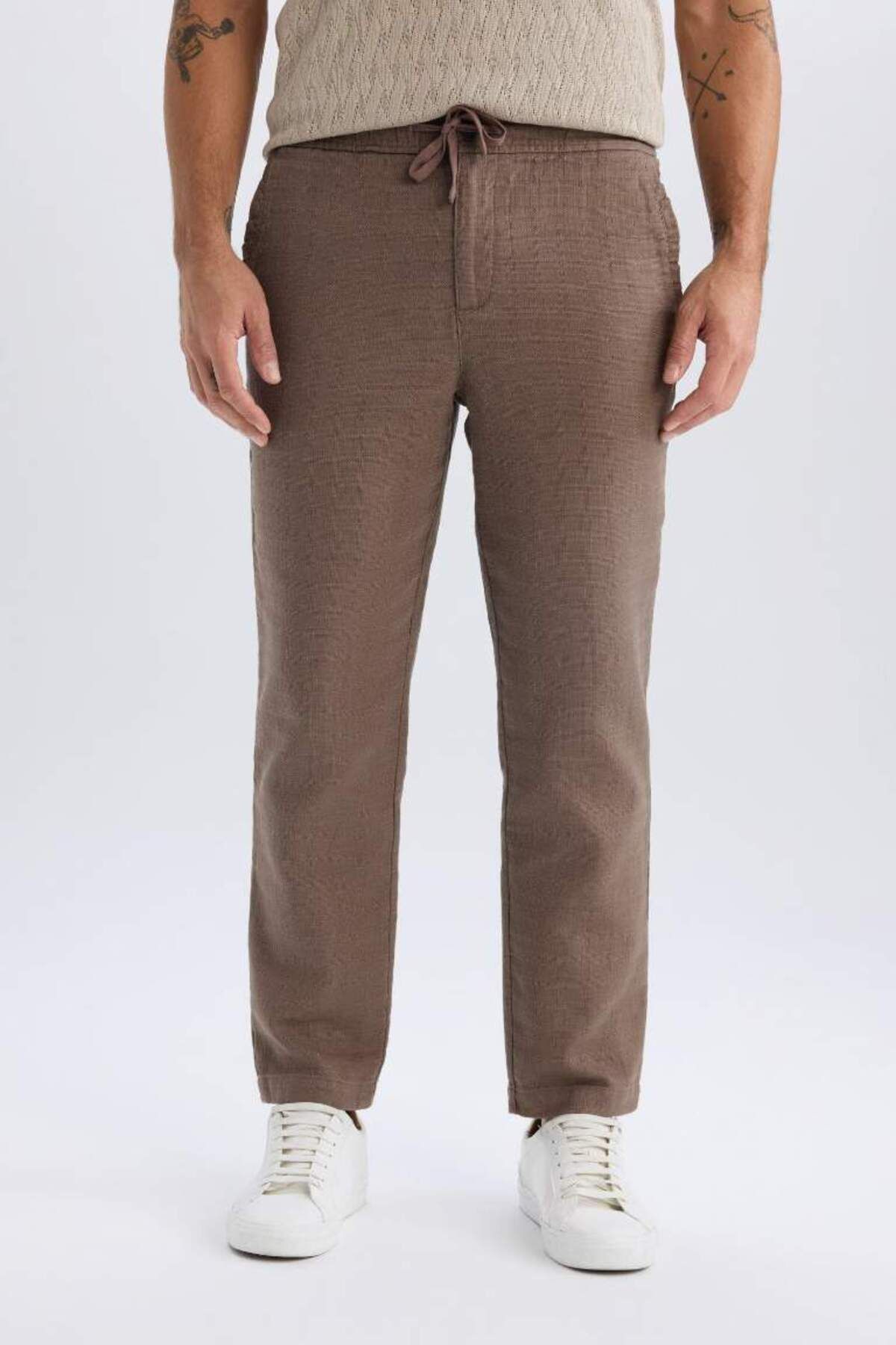 DeFacto Yeni Sezon %100 Pamuk Yazlık Jogger Pantolon Regular Fit Normal Kesim Keten Görünümlü