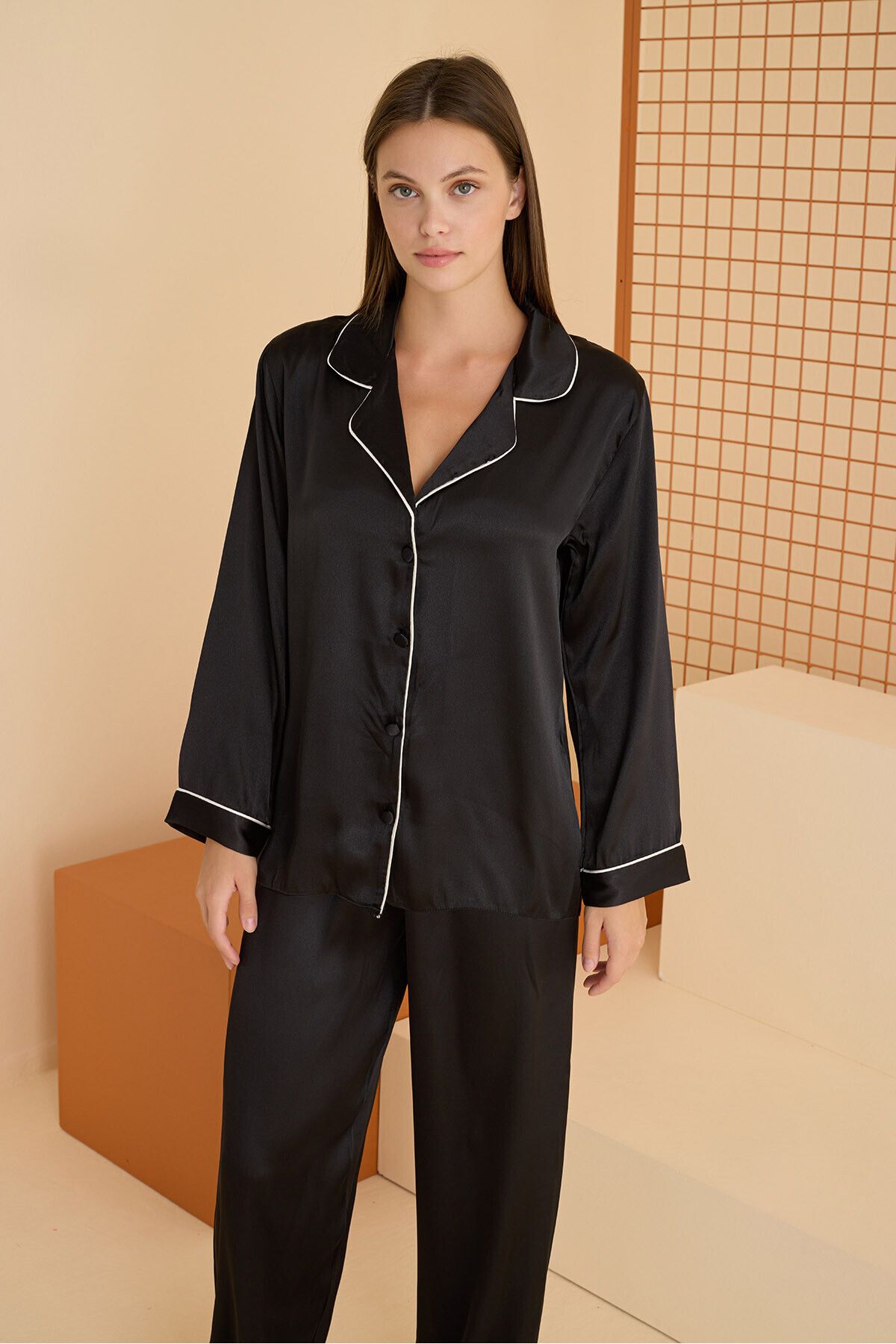 Lüx Wood NBB 66393 KADIN SATEN PIJAMA TAKIMI