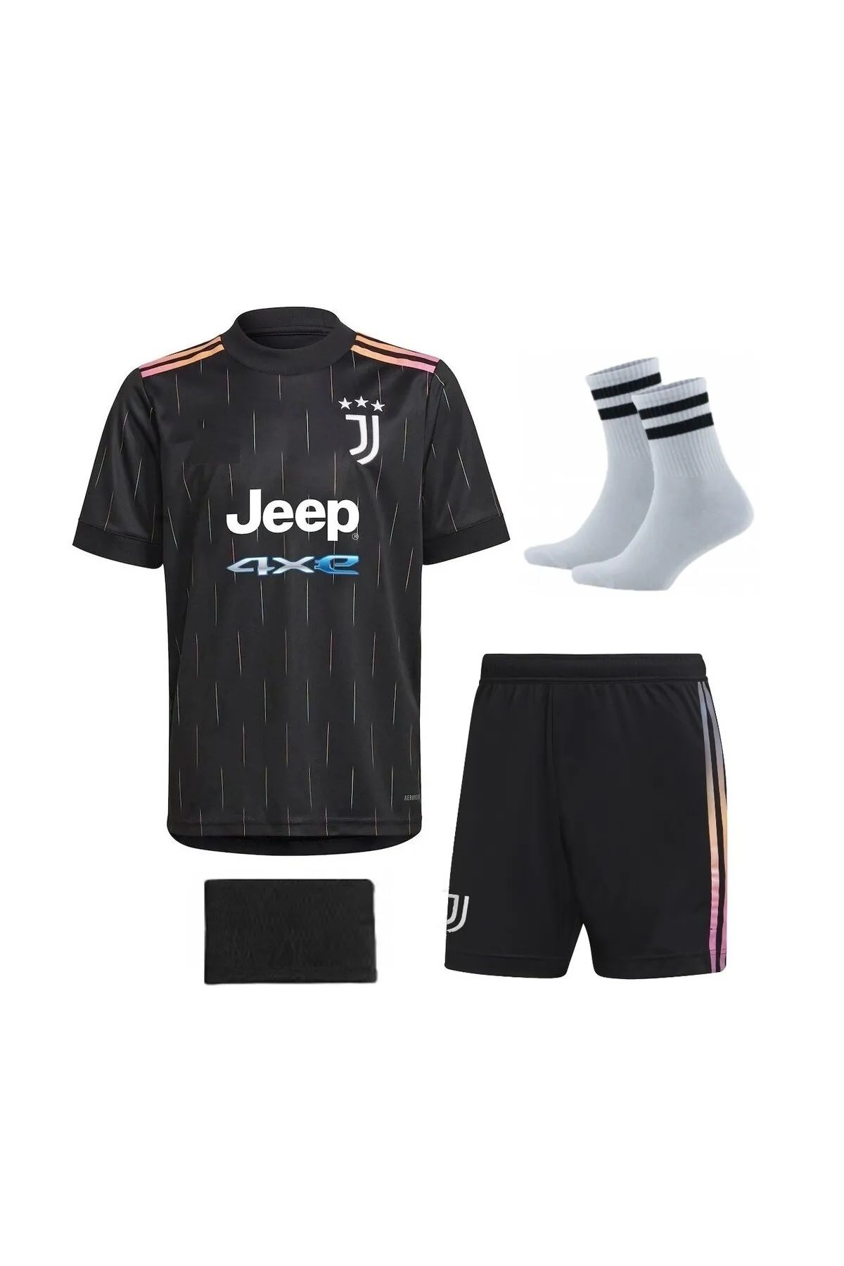 FERSA SPOR Ronaldo Siyah Juventus Retro 21/22 4'Lü Set Cocuk Futbol Forması