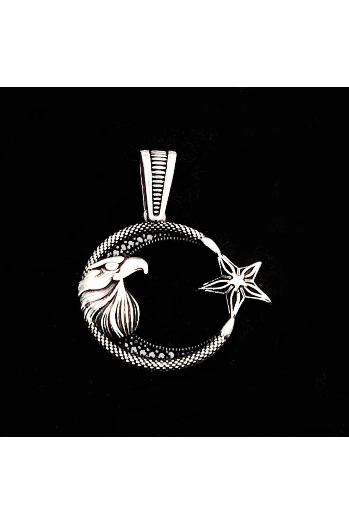shop Ay Yıldız Kartal Başlı 925 Ayar Gümüş Erkek Kolye Ucu