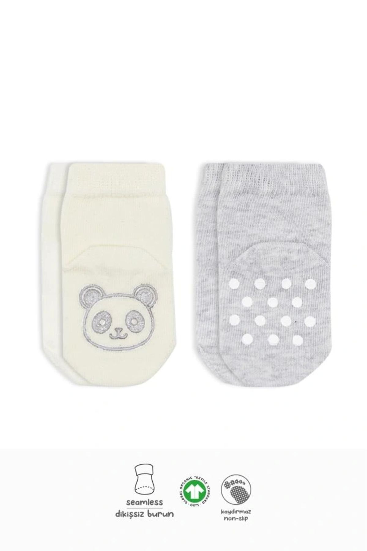 OurStyles Bistyle Hayvan Figürlü Kaymaz Soket Çorap 2'Li BS10104 Gri Ekru