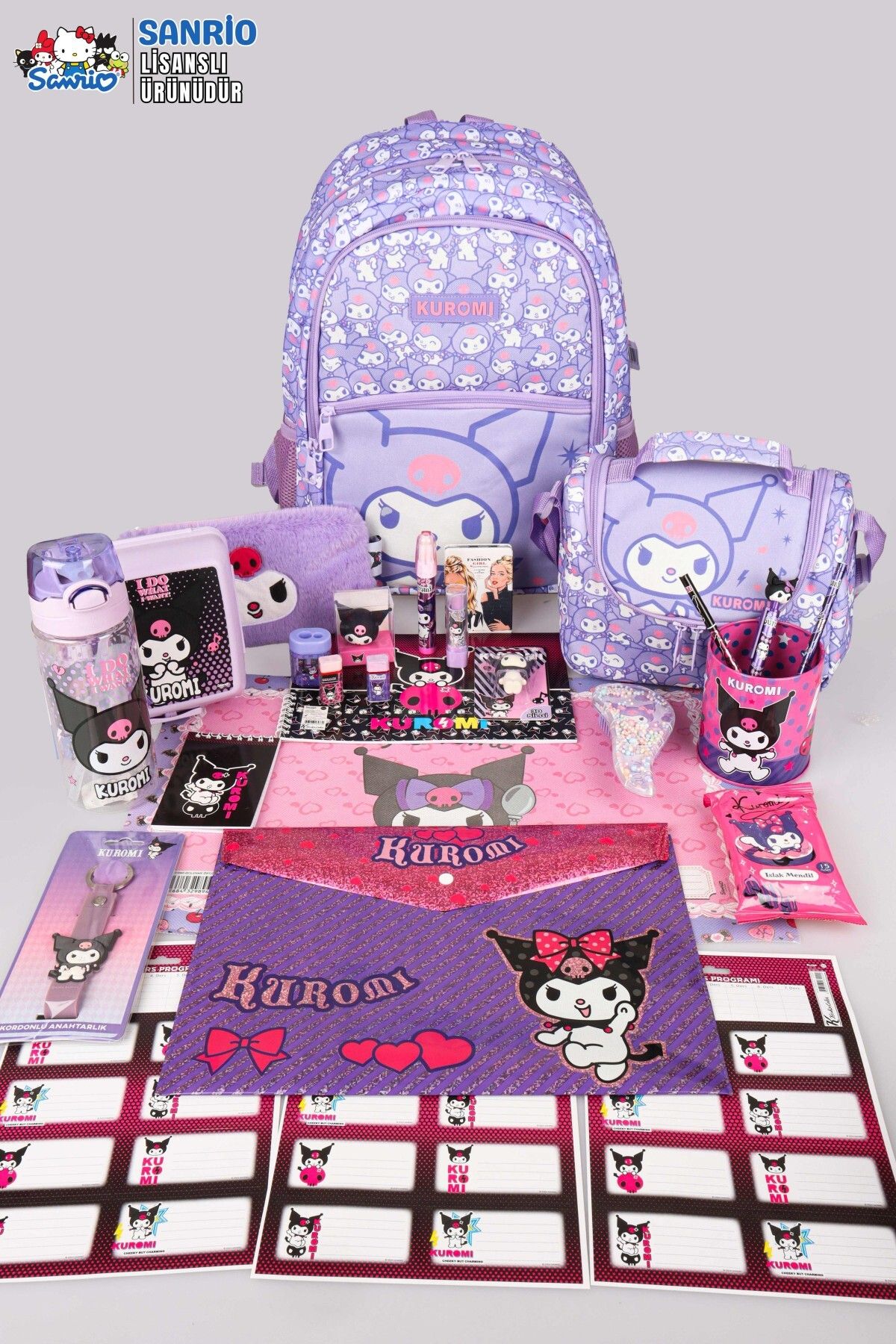 kuromi DEKOMUS İLE YENİ SEZON LİSANSLI KUROMI "MAGICAL BUDDY" OKUL,BESLENME VE KALEM ÇANTASI İLE PREMIUM FU