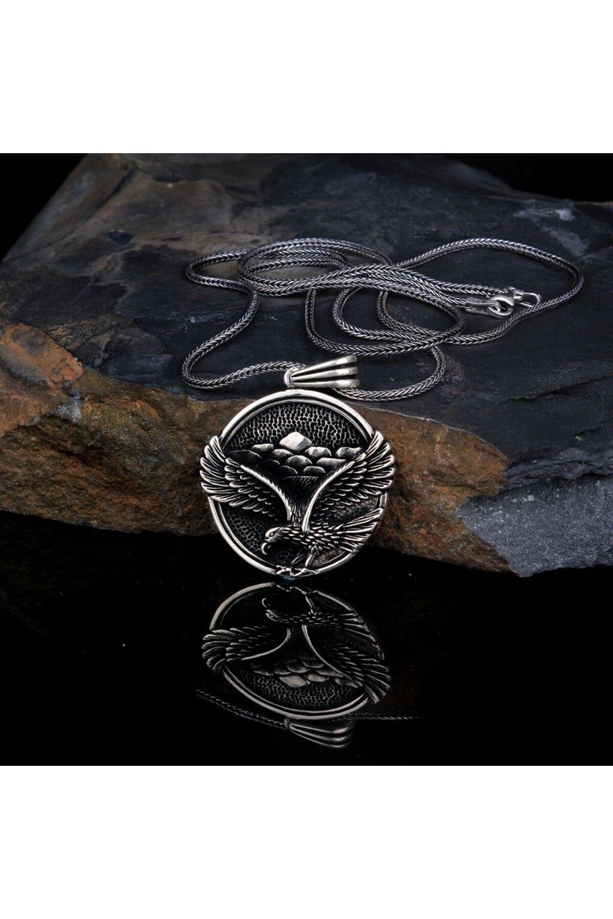 shop Kartal Motifli Madalyon 925 Ayar Gümüş Erkek Kolye