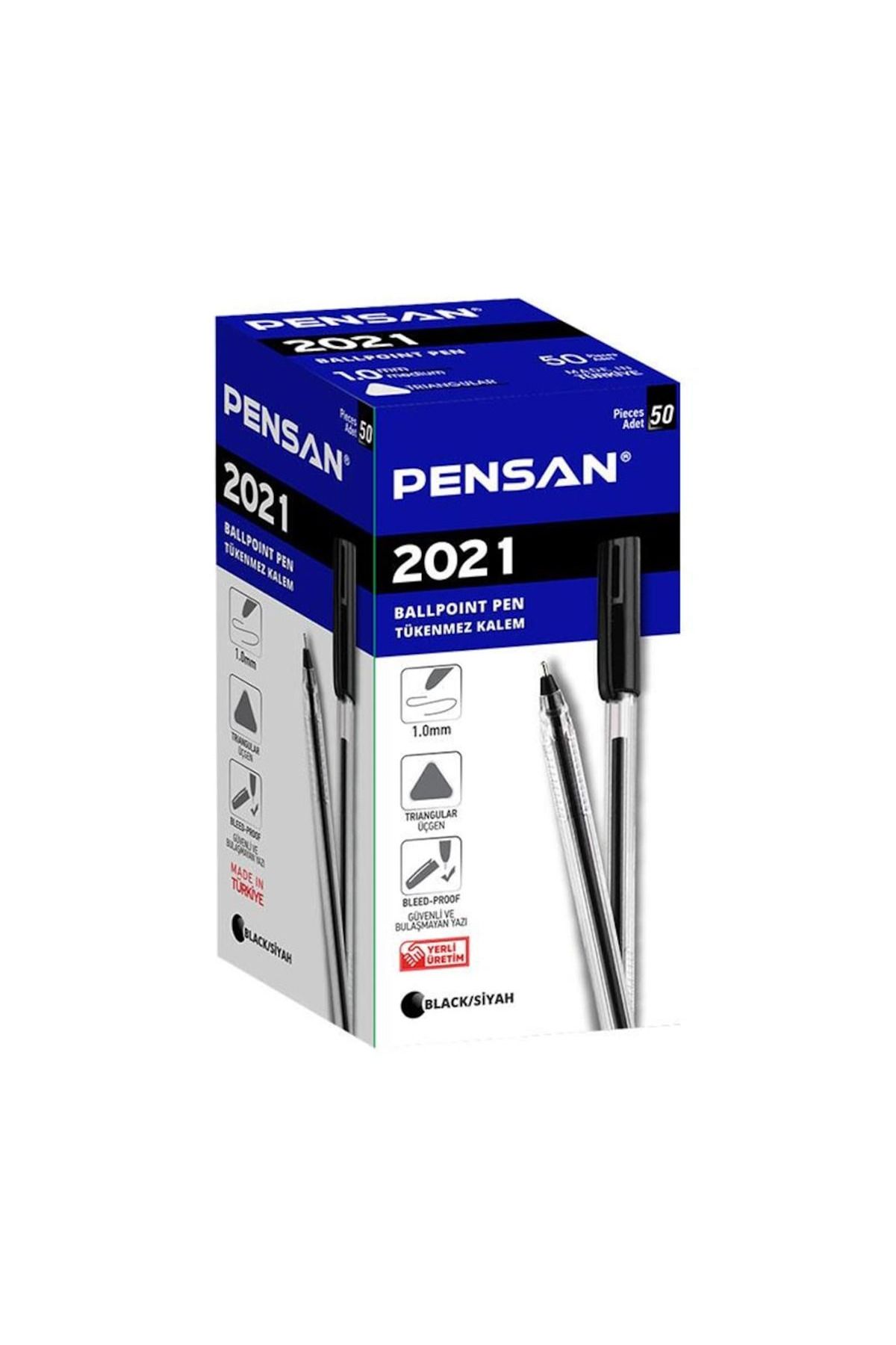 Pensan TÜKENMEZ KALEM ŞEFFAF ÜÇGEN SİYAH 50 Lİ PAKET 2021