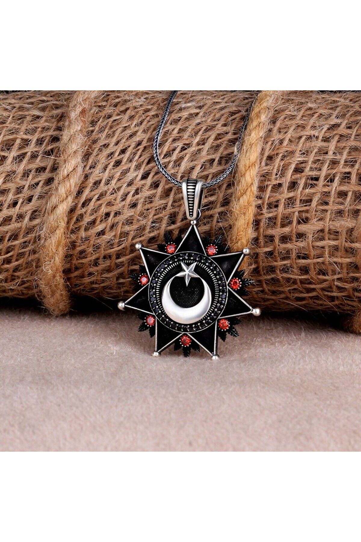 shop Ay Yıldızlı Kral Zincir 925 Ayar Gümüş Erkek Kolye