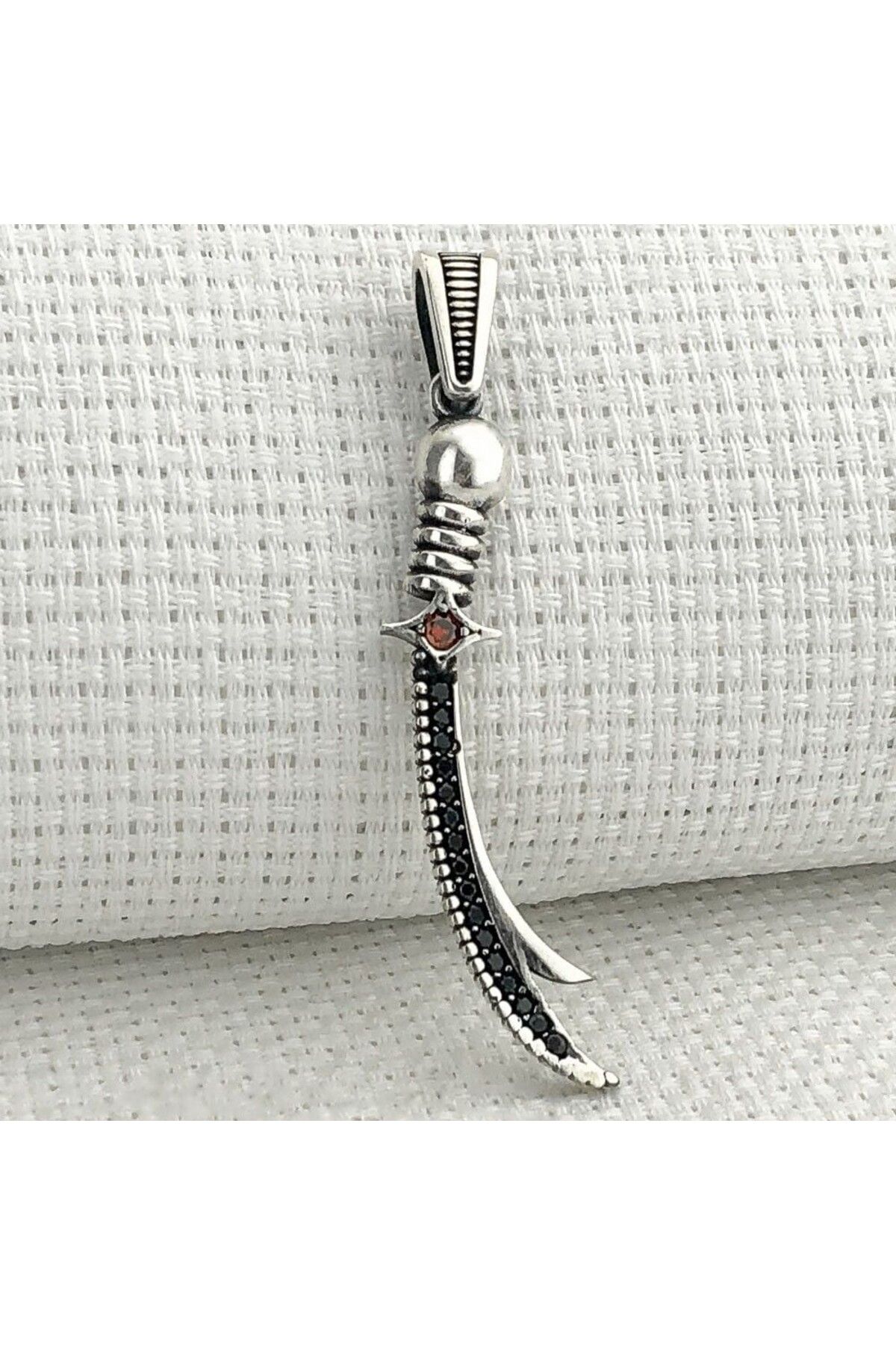shop Kırmızı Taşlı Zulfikar 925 Ayar Gümüş Erkek Kolye Ucu