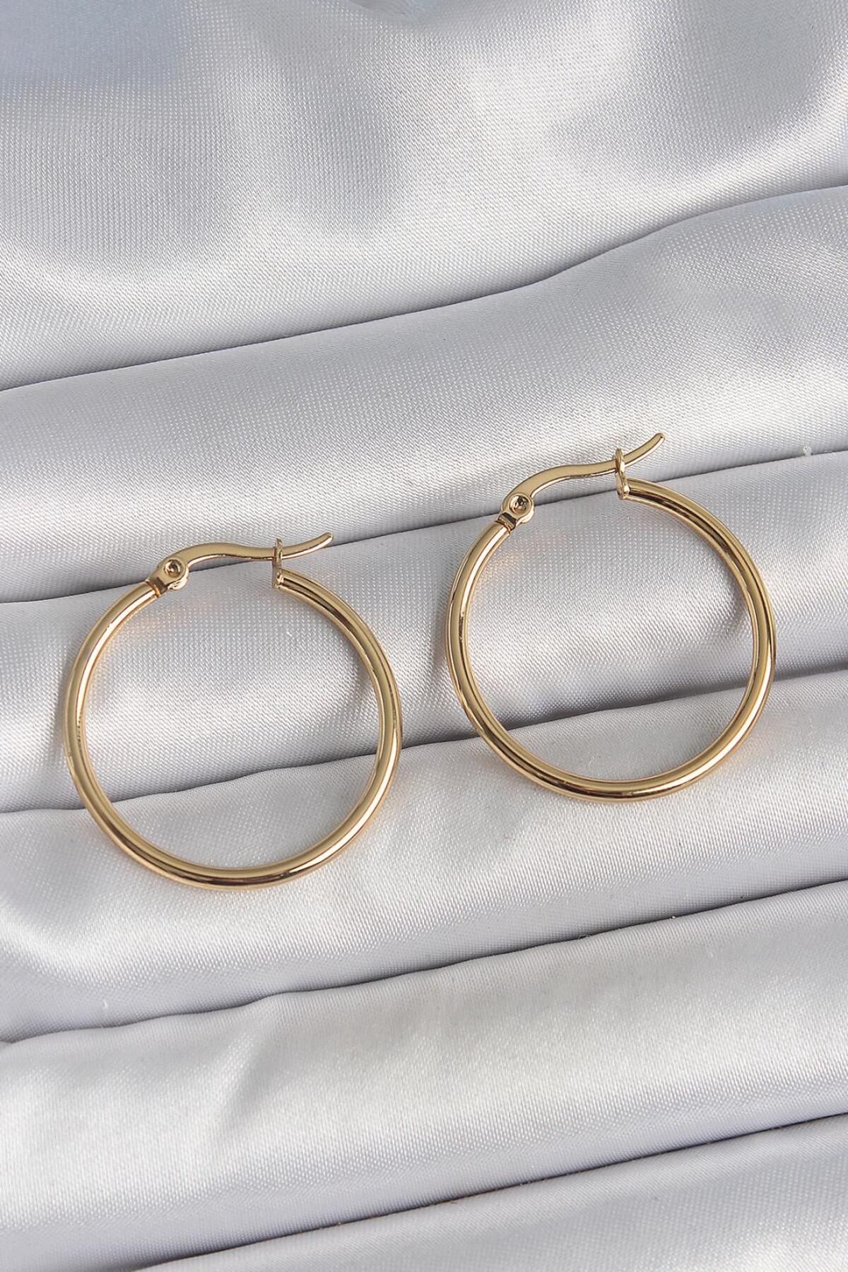 Cubmedikal 316 Çelik Gold Renk 27 mm Halka Model Kadın Küpe