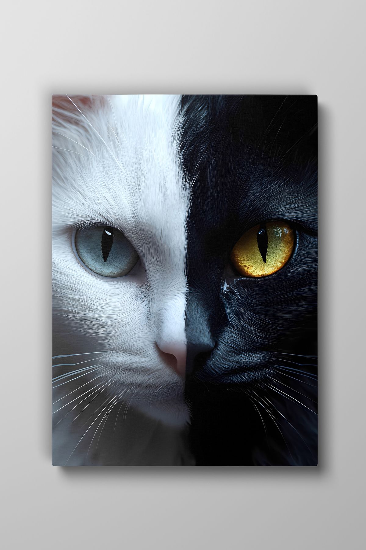Evlika Kedi Siyah-Beyaz Hayvan Temalı Dekoratif Kanvas Tablo, Duvar Dekoru H0023