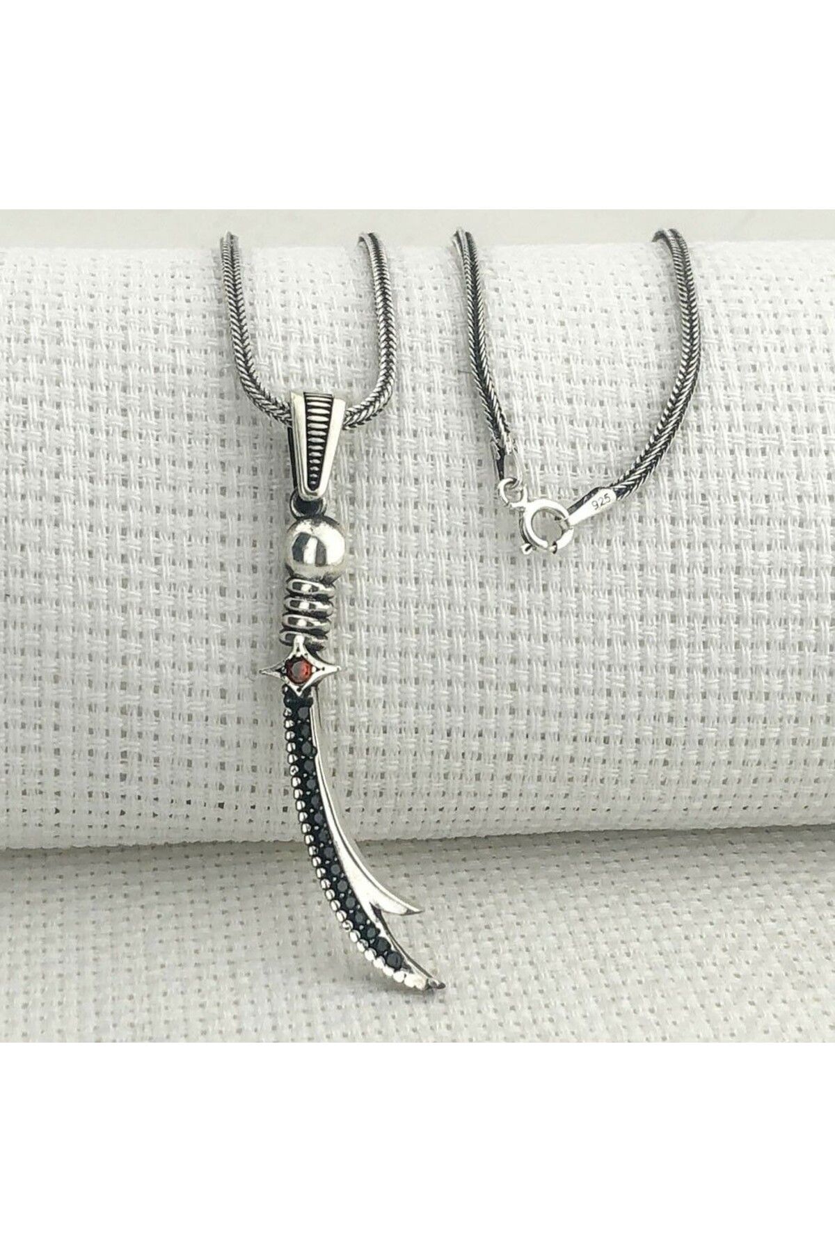 shop Kırmızı Taşlı Zulfikar 925 Ayar Gümüş Erkek Kolye