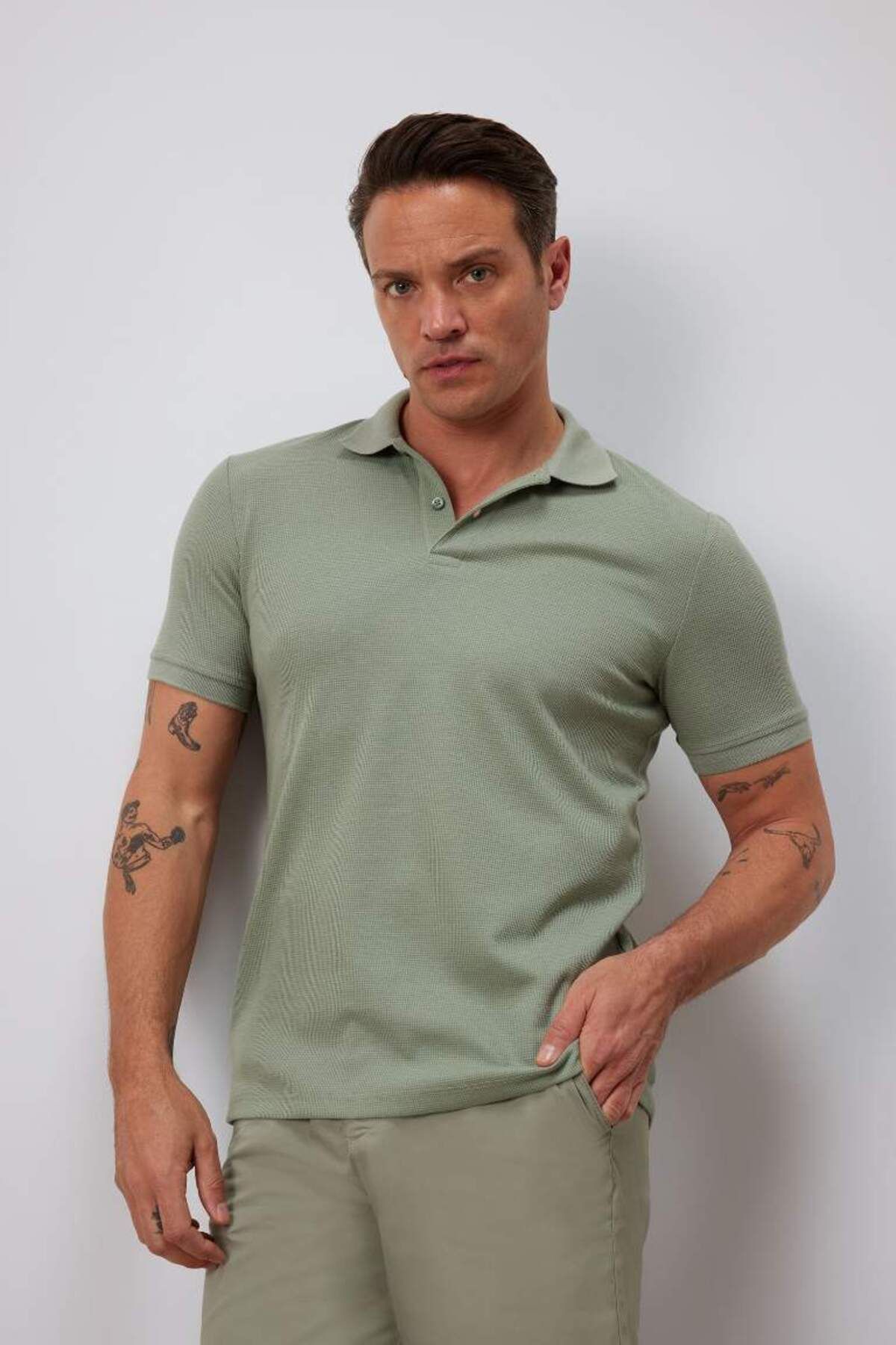 DeFacto Yeni Sezon Regular Fit Polo Yaka Kısa Kollu Dokulu Waffle Polo Tişört